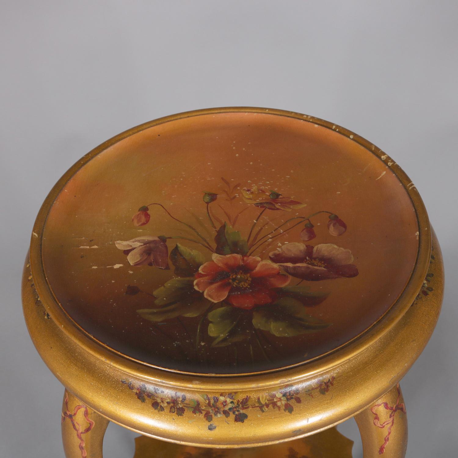 European Vernis Martin Hand-Painted Landscape and Floral Giltwood Plant Stand, circa 1900