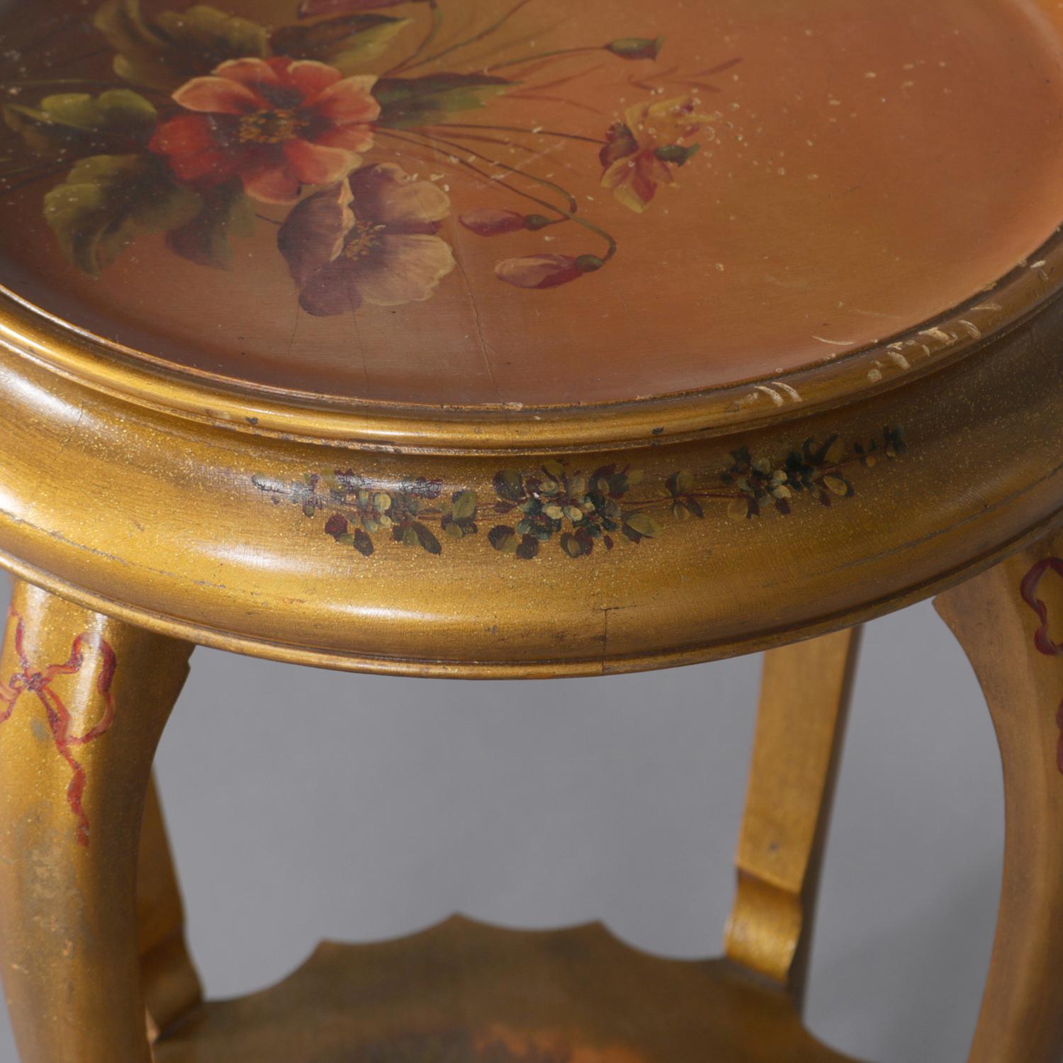 Vernis Martin Hand-Painted Landscape and Floral Giltwood Plant Stand, circa 1900 In Good Condition In Big Flats, NY