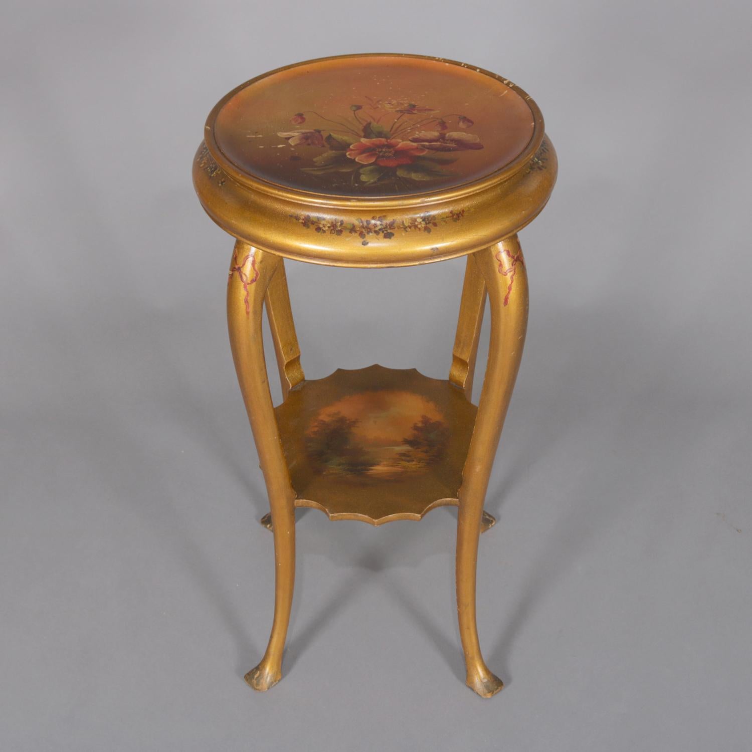 Vernis Martin Hand-Painted Landscape and Floral Giltwood Plant Stand, circa 1900 3