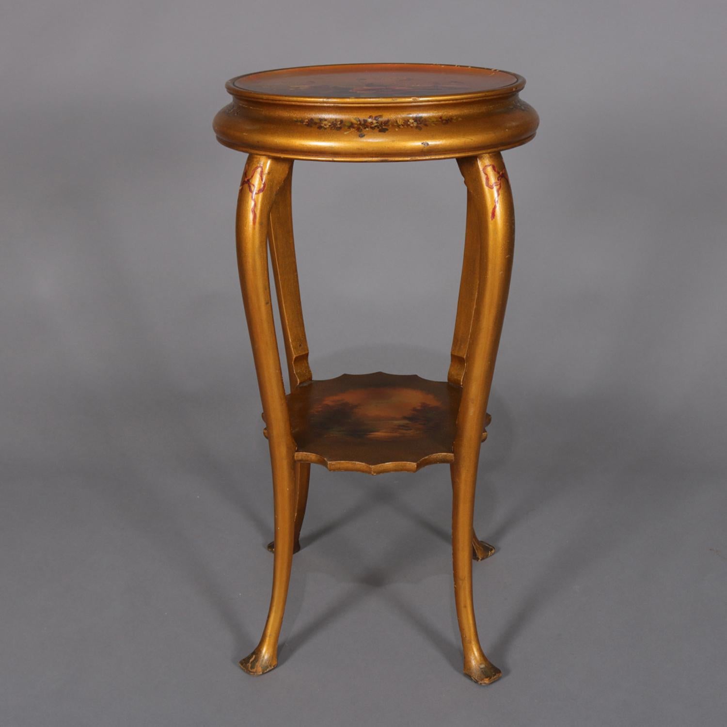 Vernis Martin Hand-Painted Landscape and Floral Giltwood Plant Stand, circa 1900 4