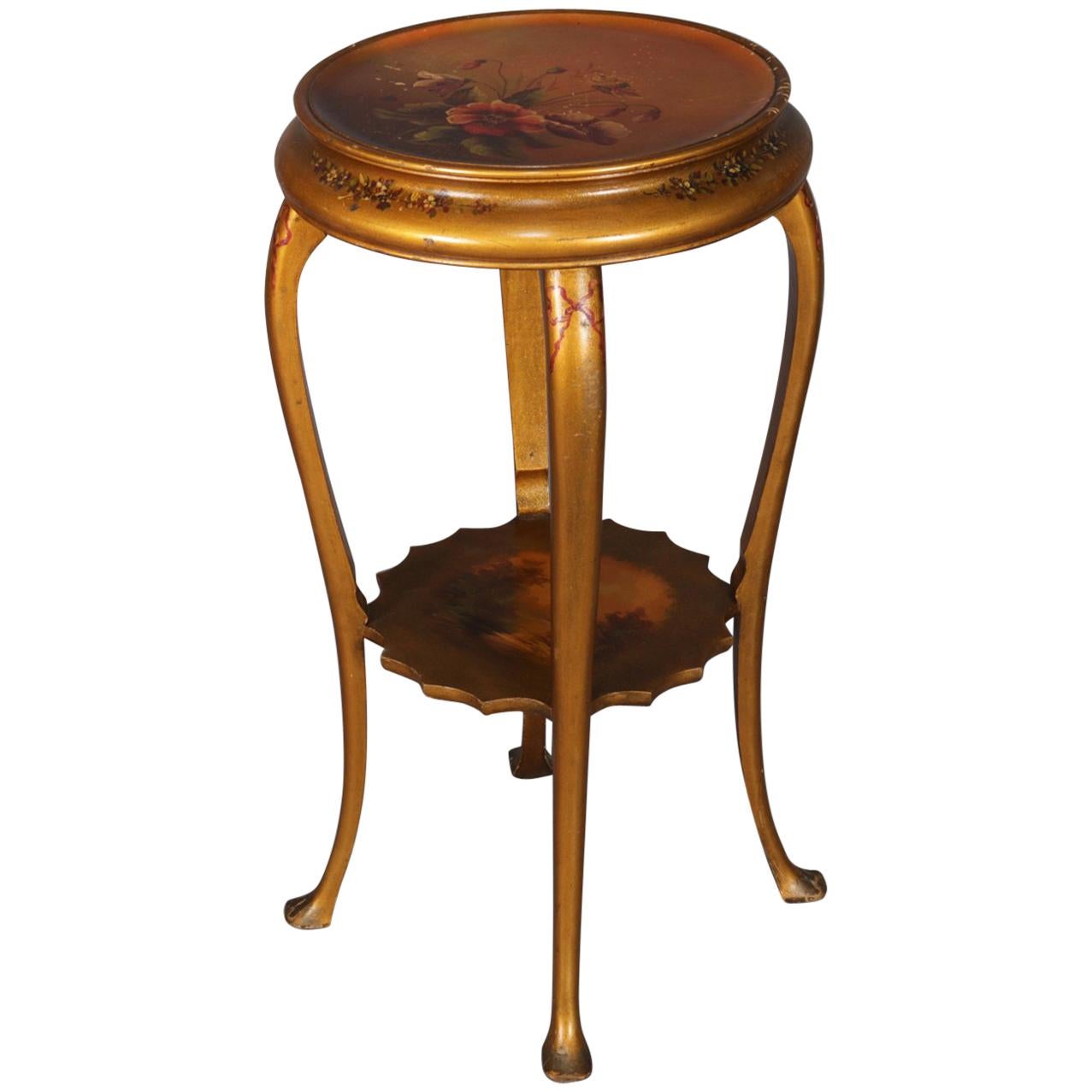 Vernis Martin Hand-Painted Landscape and Floral Giltwood Plant Stand, circa 1900