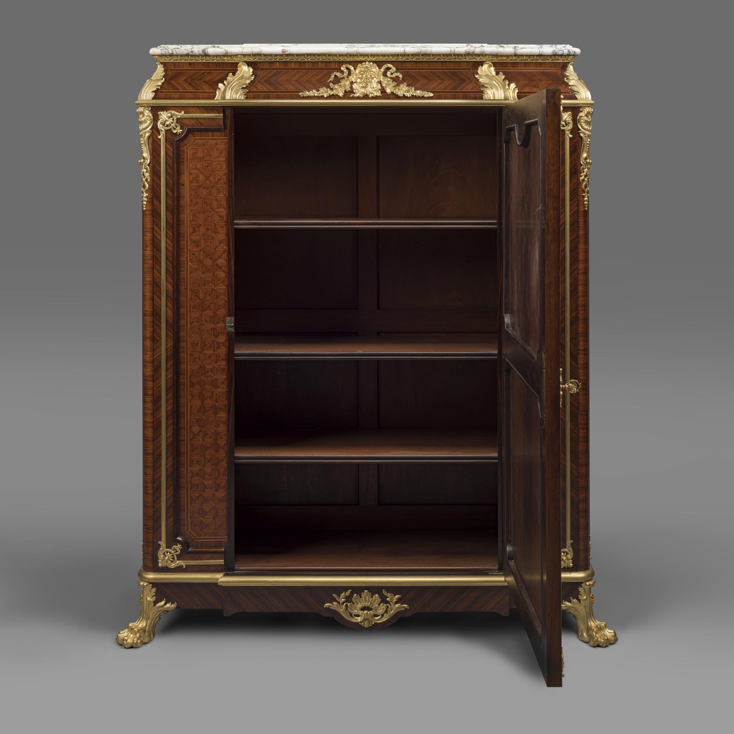 Louis XV Vernis Martin Mounted Parquetry Side Cabinet by Maison Krieger, French For Sale