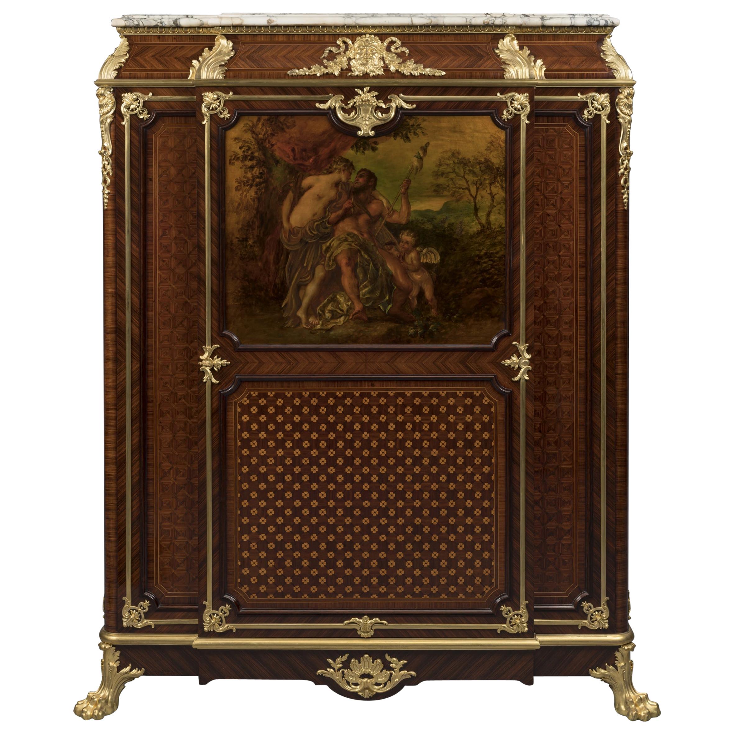 Vernis Martin Mounted Parquetry Side Cabinet by Maison Krieger, French