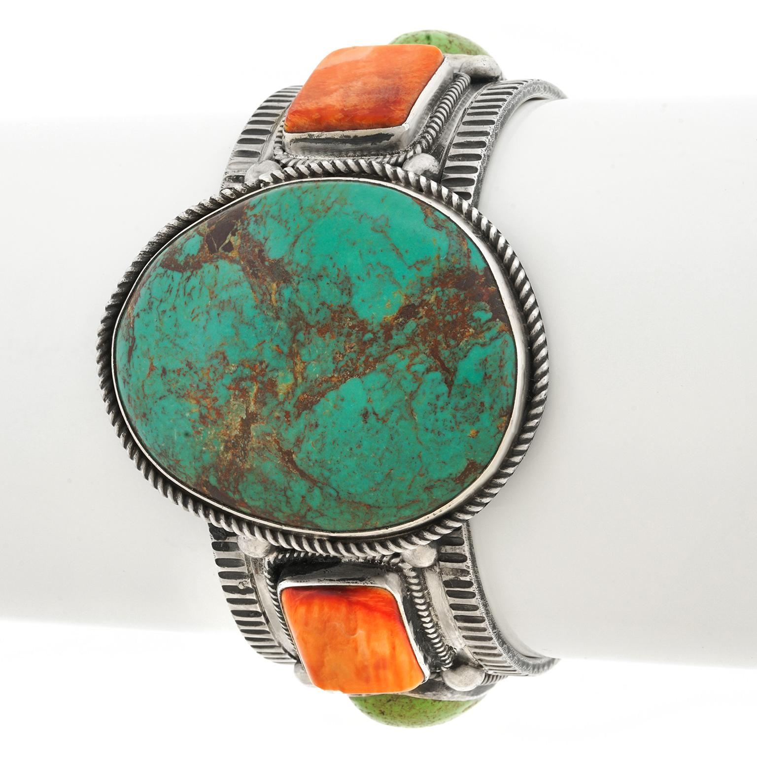 Vernon and Clarissa Hale Navajo Turquoise Bracelet Sterling, circa 2000 4