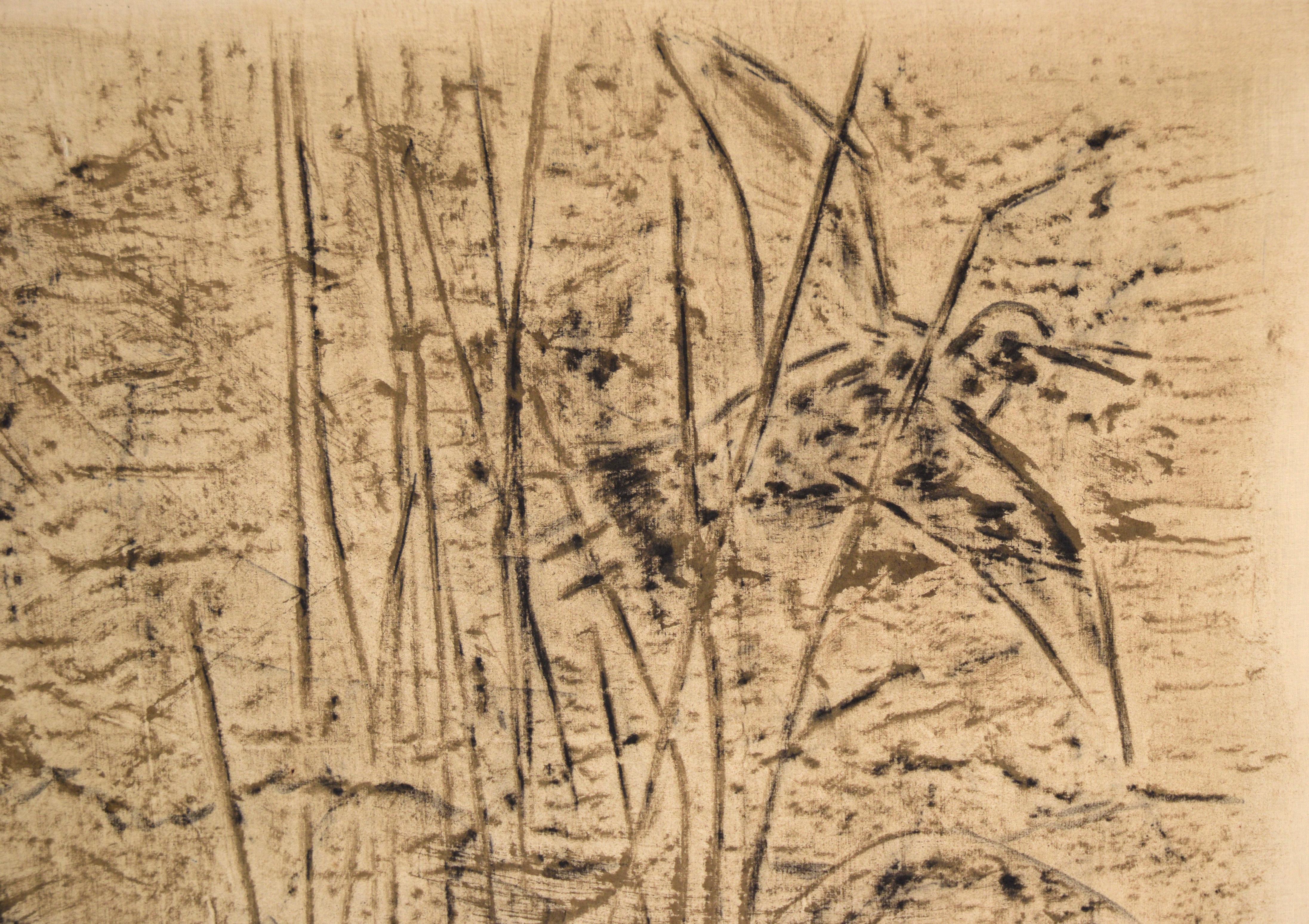 Shore Birds - Monochrome Abstracted Landscape with Birds in Oil on Linen 2