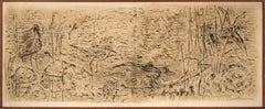 Shore Birds - Monochrome abstrakte Landschaft mit Vögeln in Öl auf Leinen