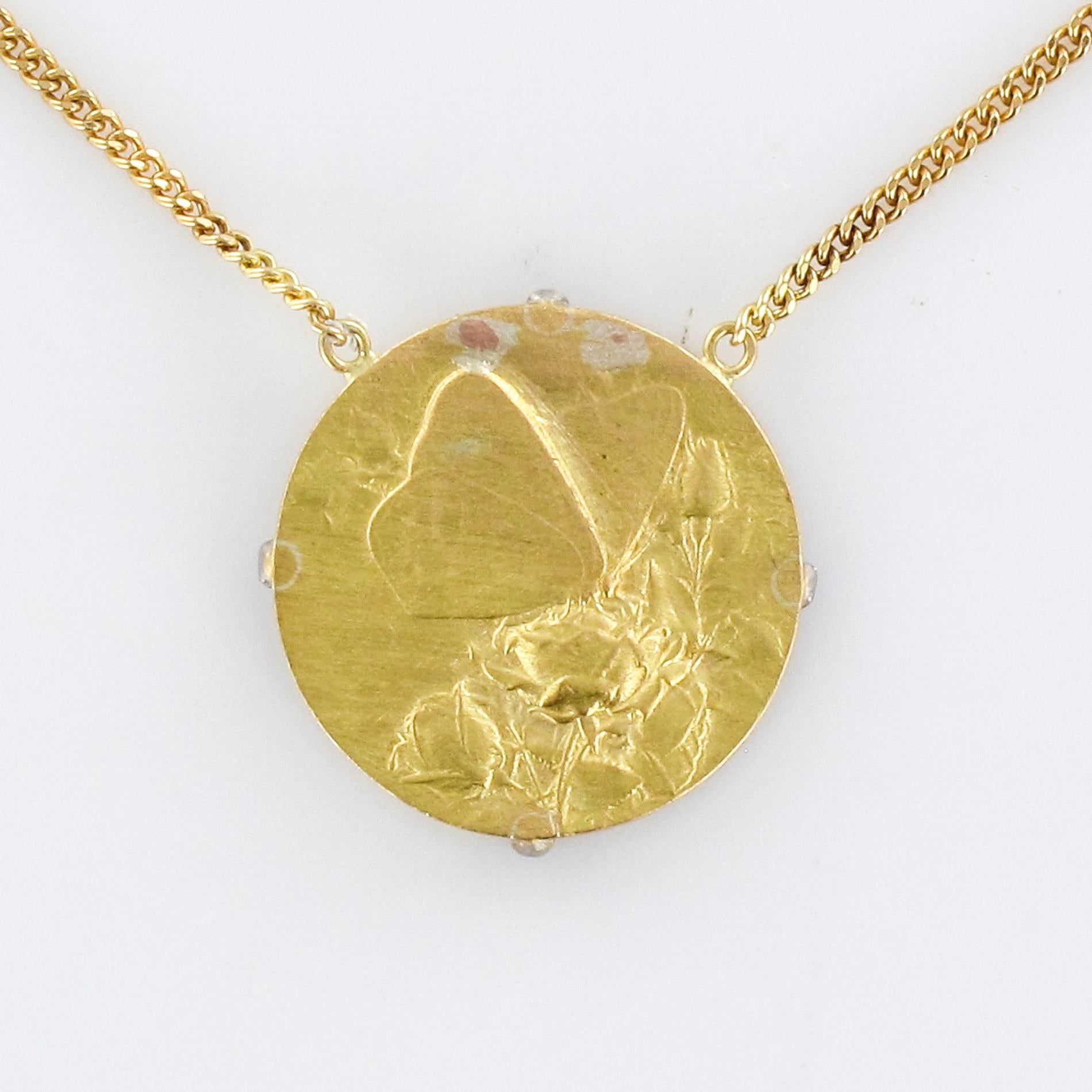 Vernon French 1900s Art Nouveau 18 Karat Yellow Gold Diamond Necklace 1