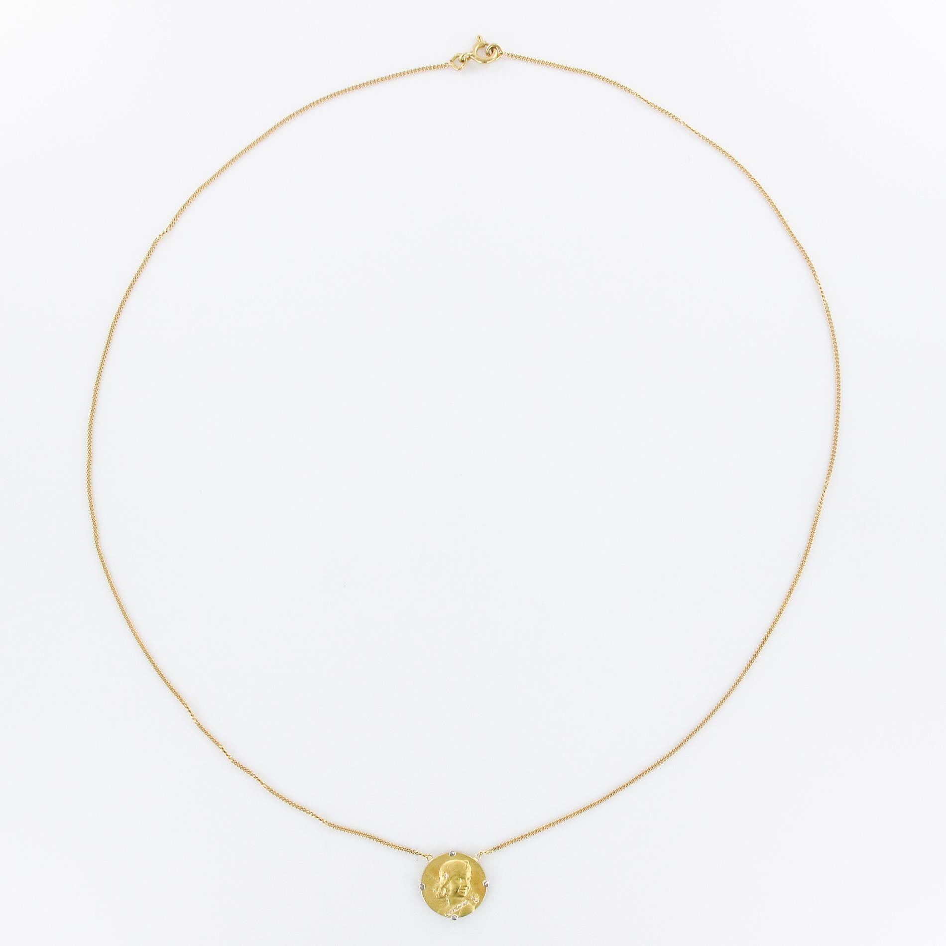 Vernon French 1900s Art Nouveau 18 Karat Yellow Gold Diamond Necklace 3
