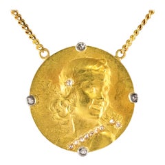 Antique Vernon French 1900s Art Nouveau 18 Karat Yellow Gold Diamond Necklace