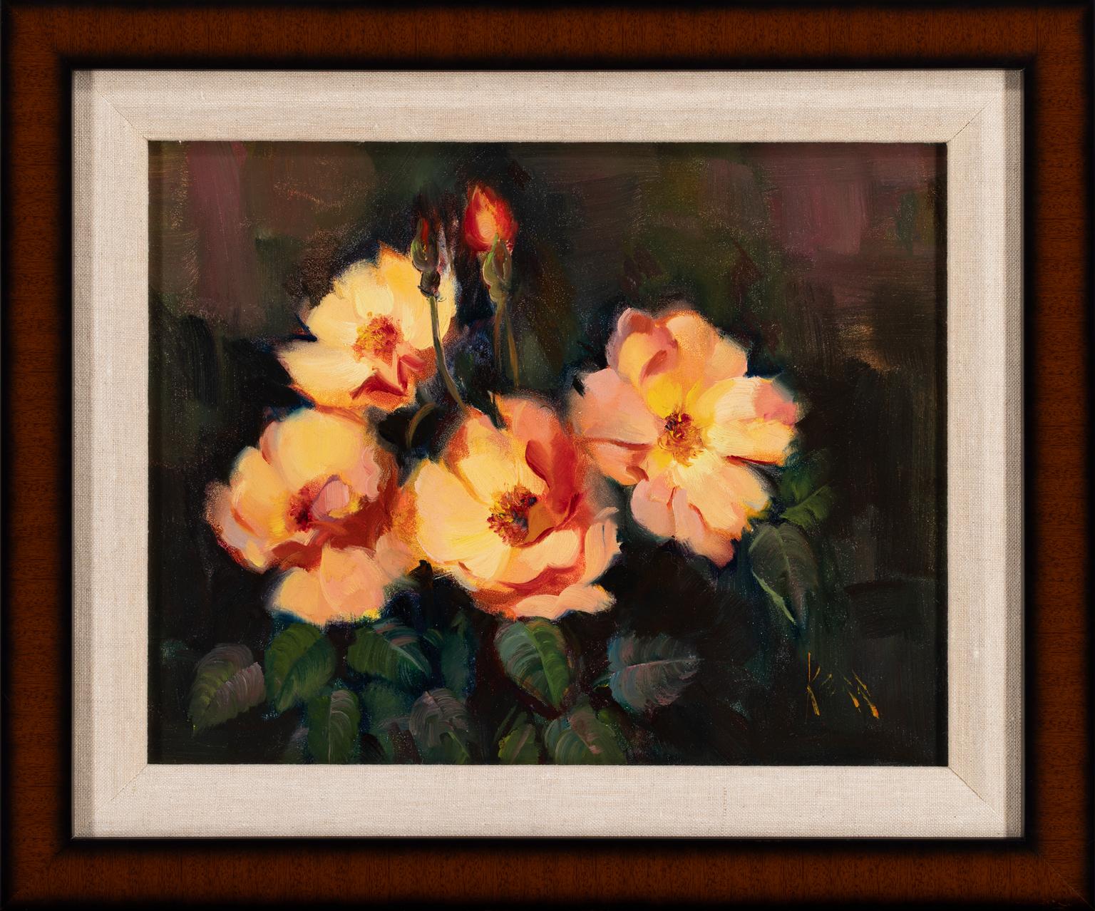 VERNON KERR – "FULL BLOWN ROSES"
Oil on Canvas ⚜ Hand Signed ⚜ Dated ⚜ Conservation Frame

A CLASSIC STILL LIFE WITH BLOOMING ROSES
This original 1974 oil painting by American artist Vernon Kerr captures the radiant beauty of roses in full bloom.