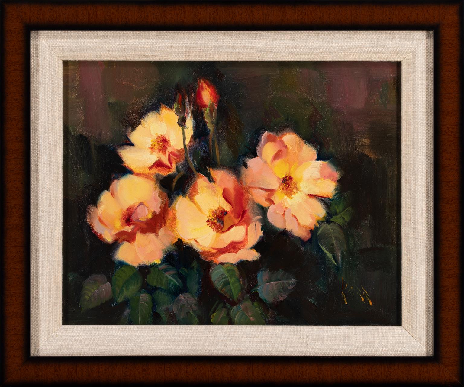 Vernon Kerr "Full Blown Roses" 1974 Signiert Öl auf Leinwand Blumenstillleben