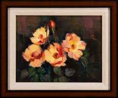 Vernon Kerr "Rosas sopladas" 1974 Firmado Óleo sobre lienzo Naturaleza muerta floral