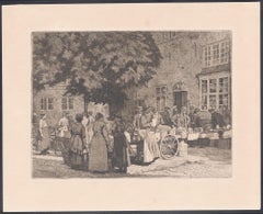 Street Market - Montmatre, France, etching, 1922