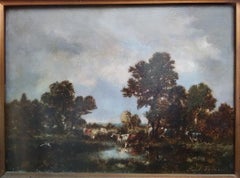 Hirtin im Wald von Fontainebleau. Barbizon. O/P Signiert LR