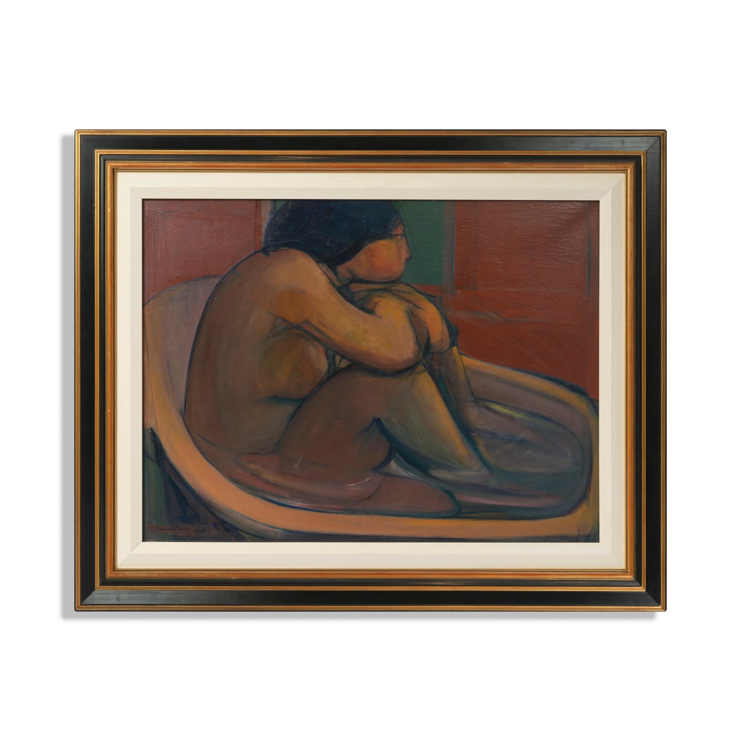 Vernon Tong (*1933 Jamaica)

“Bathing Nude”

Created in 1968

Oil on canvas, signed lower left, framed

Dimensions:

76 x 101 cm