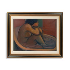 Peinture d'artiste jamaïcain Vernon Tong  « Bathing Nude », huile sur toile, 1968