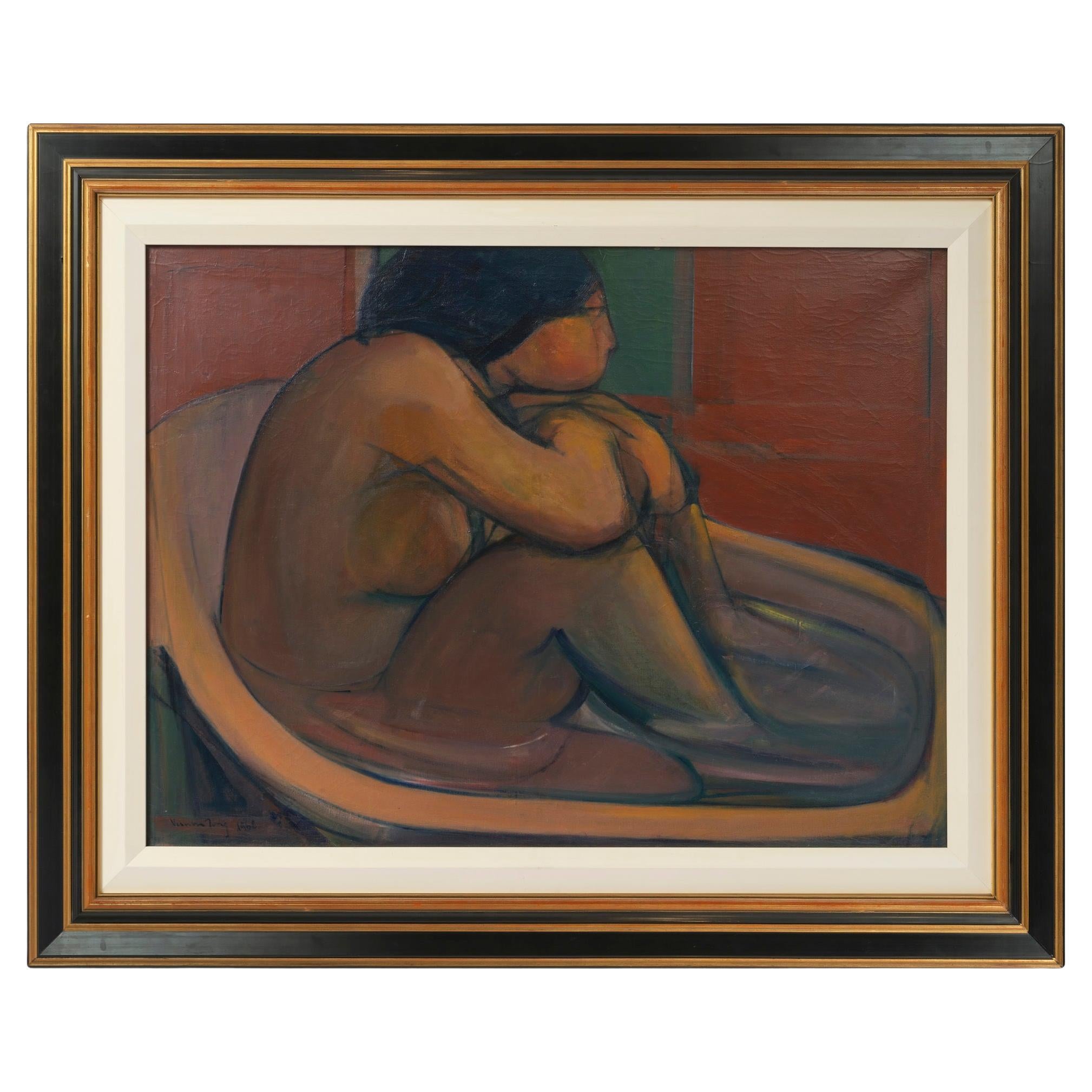 Vernon Tong Artista giamaicano Pittura  "Nudo al bagno" Olio su tela 1968