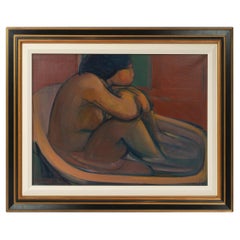 Vernon Tong Jamaican Artist Painting  "Bathing Nude" Oil on Canvas 1968
