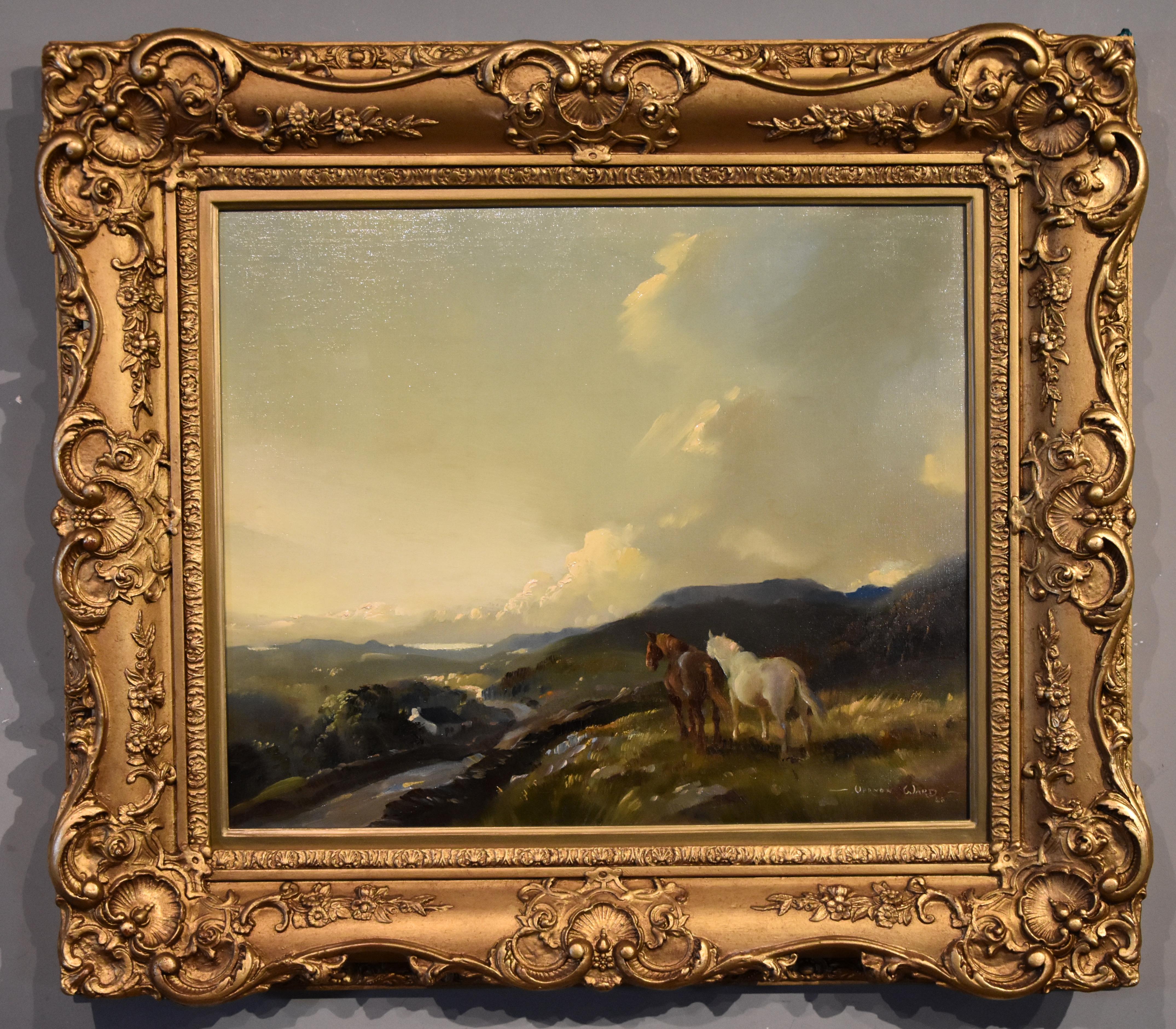 Vernon Ward  Animal Painting - Oil Painting by Vernon DeBeauvoir Ward "The Passing Shower"