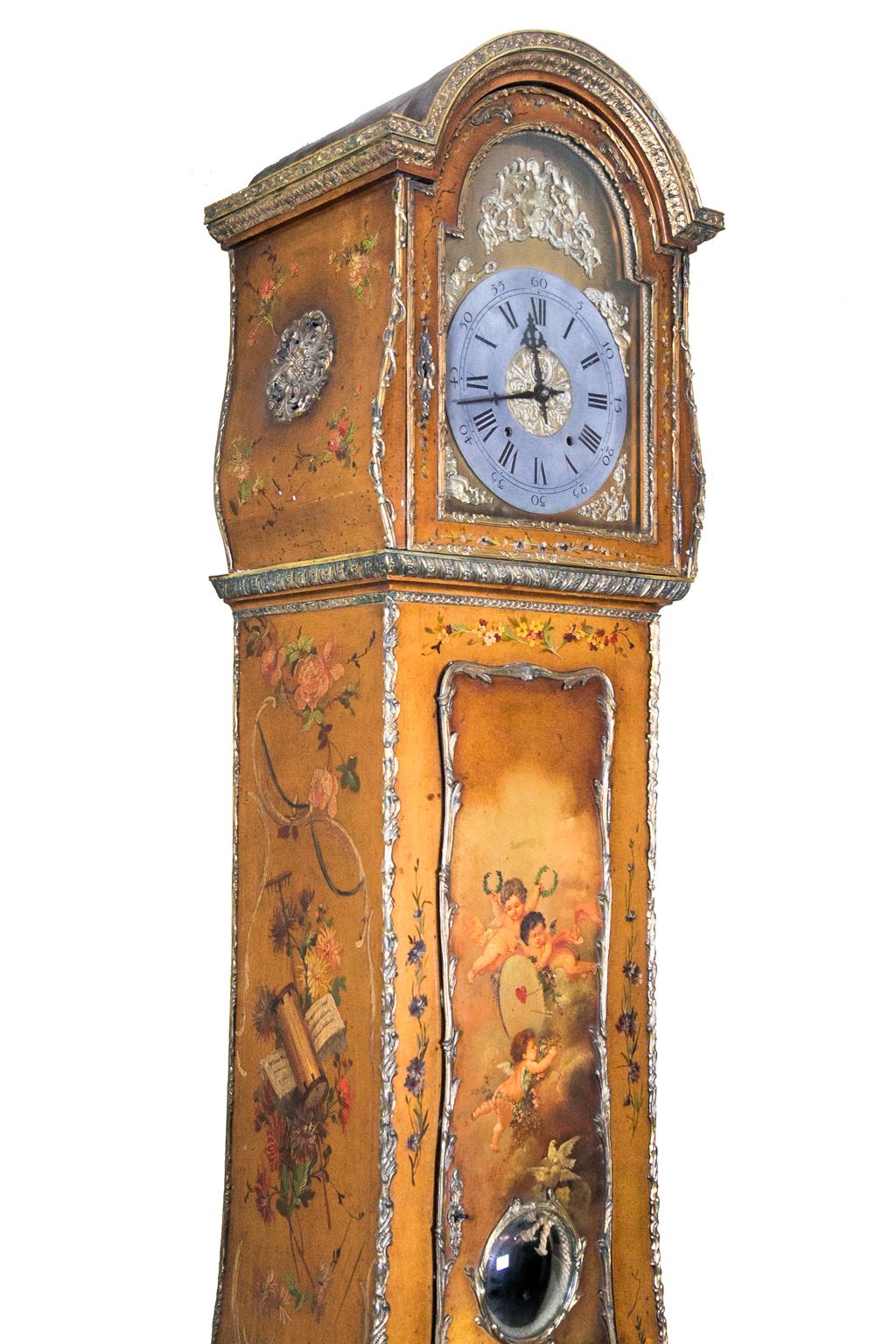 Hand-Painted Vernis Martin Style Grandfather Clock For Sale