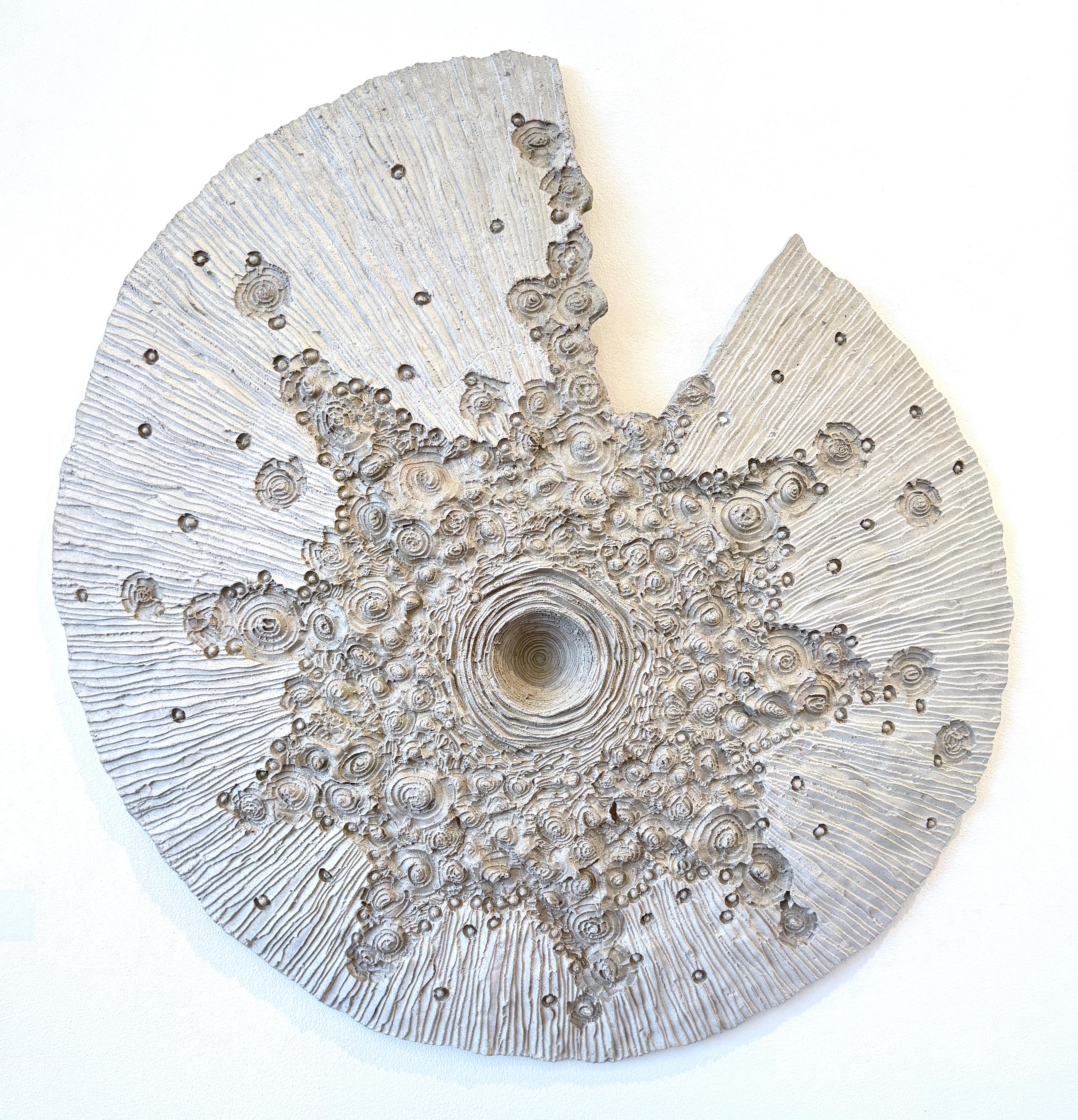 Abstract Sculpture Vero Reato - Sculpture murale en béton gris convexe inspirée de la Nature, 2021