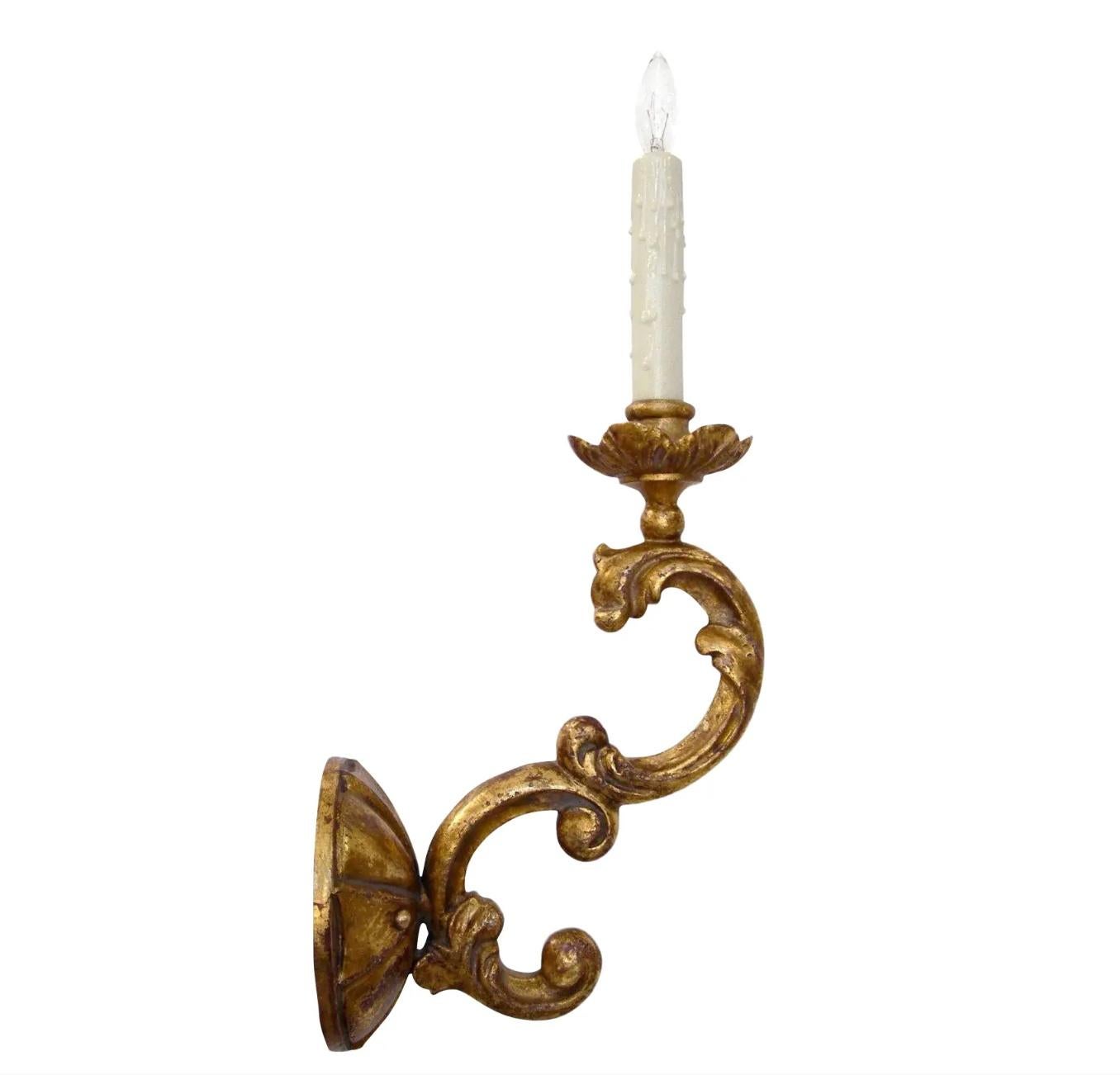 North American Verochio Italian Giltwood Light Sconce by Randy Esada For Sale