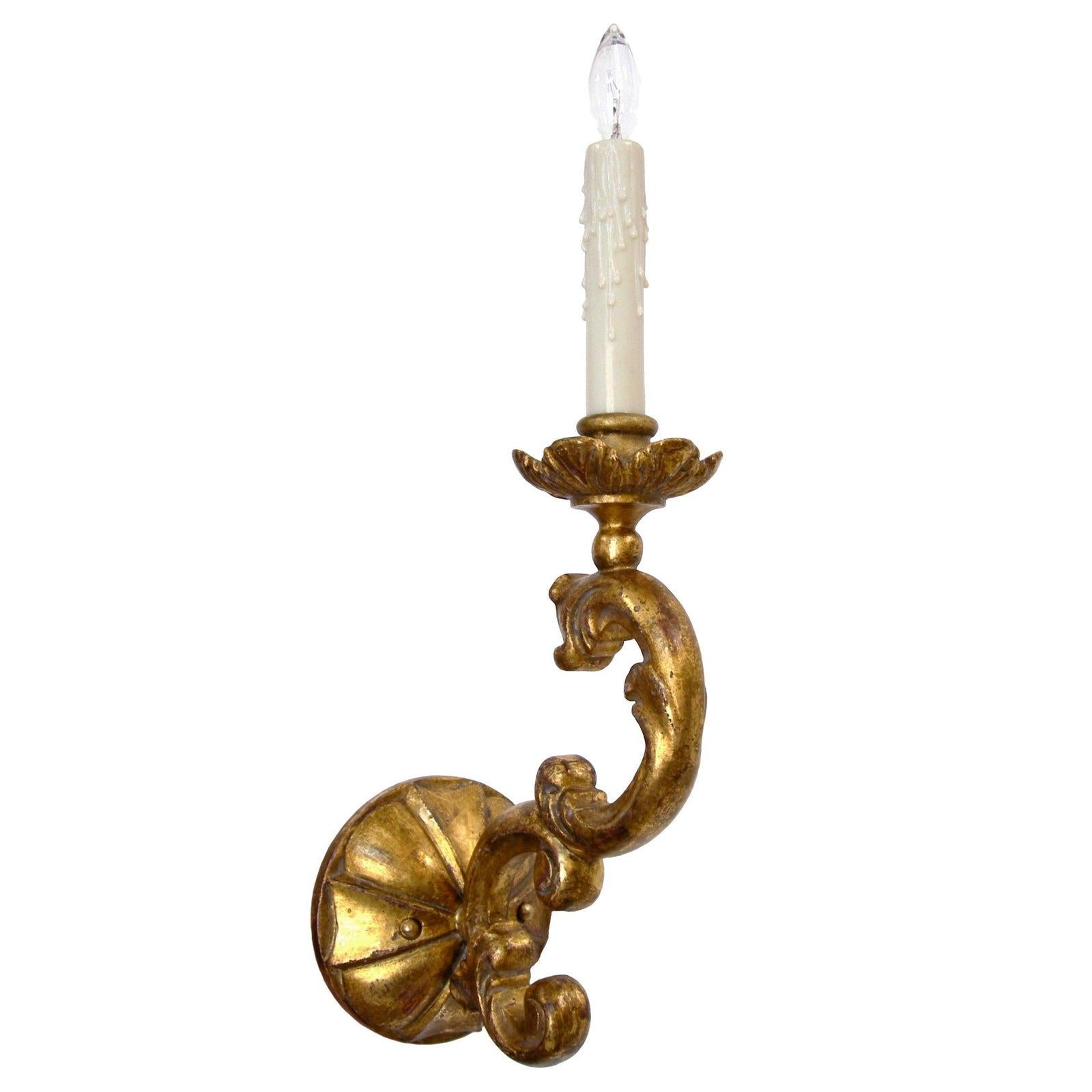 Baroque Verochio Italian Giltwood Light Sconce by Randy Esada For Sale