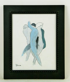 Trois hommes français  Nus s'embrassant     Peinture bleue