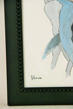 Three Male  Nudes Embracing     Blue Painting