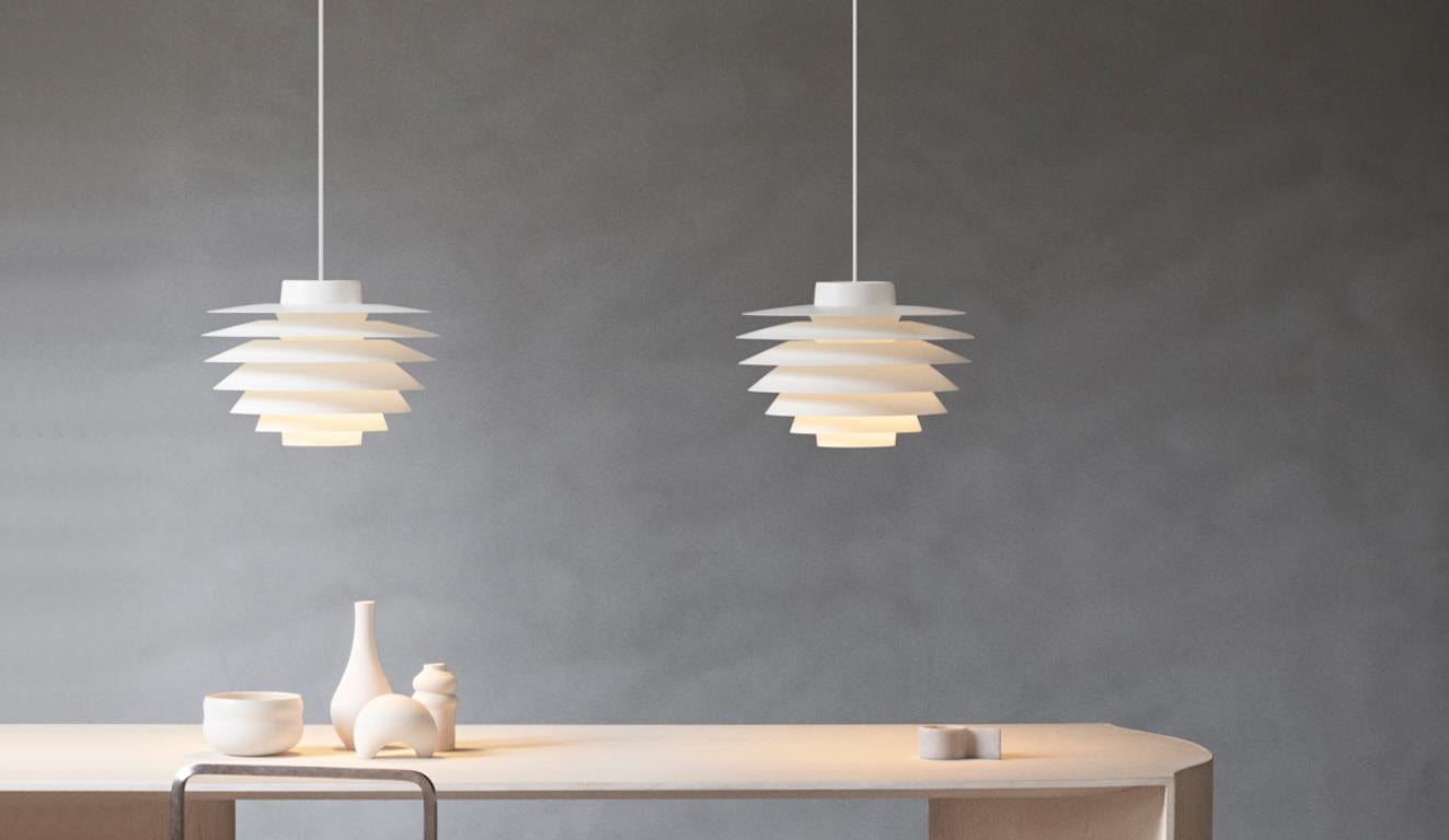 Danish 'Verona' 320 White Pendant Lamp by S. Middelboe for Lyfa 'New Edition' For Sale