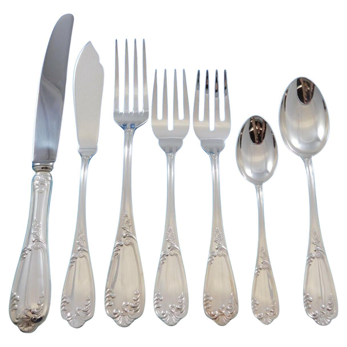 Verona by Fortunoff Italy Sterling Silver Flatware Set 12 Service Dinner 86 Pcs For Sale