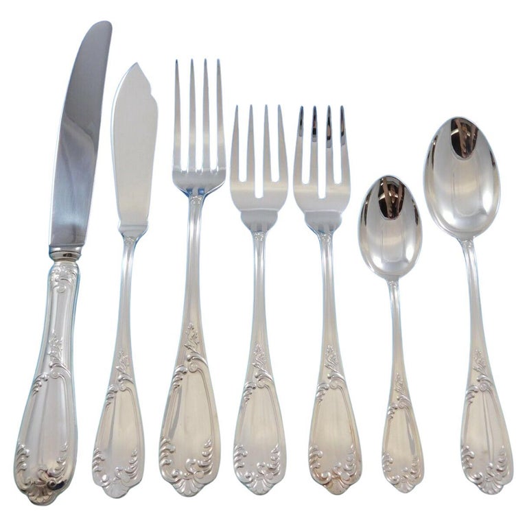 Verona by Fortunoff Italy Sterling Silver Flatware Set 12 Service Dinner 86 Pcs For Sale at 1stDibs