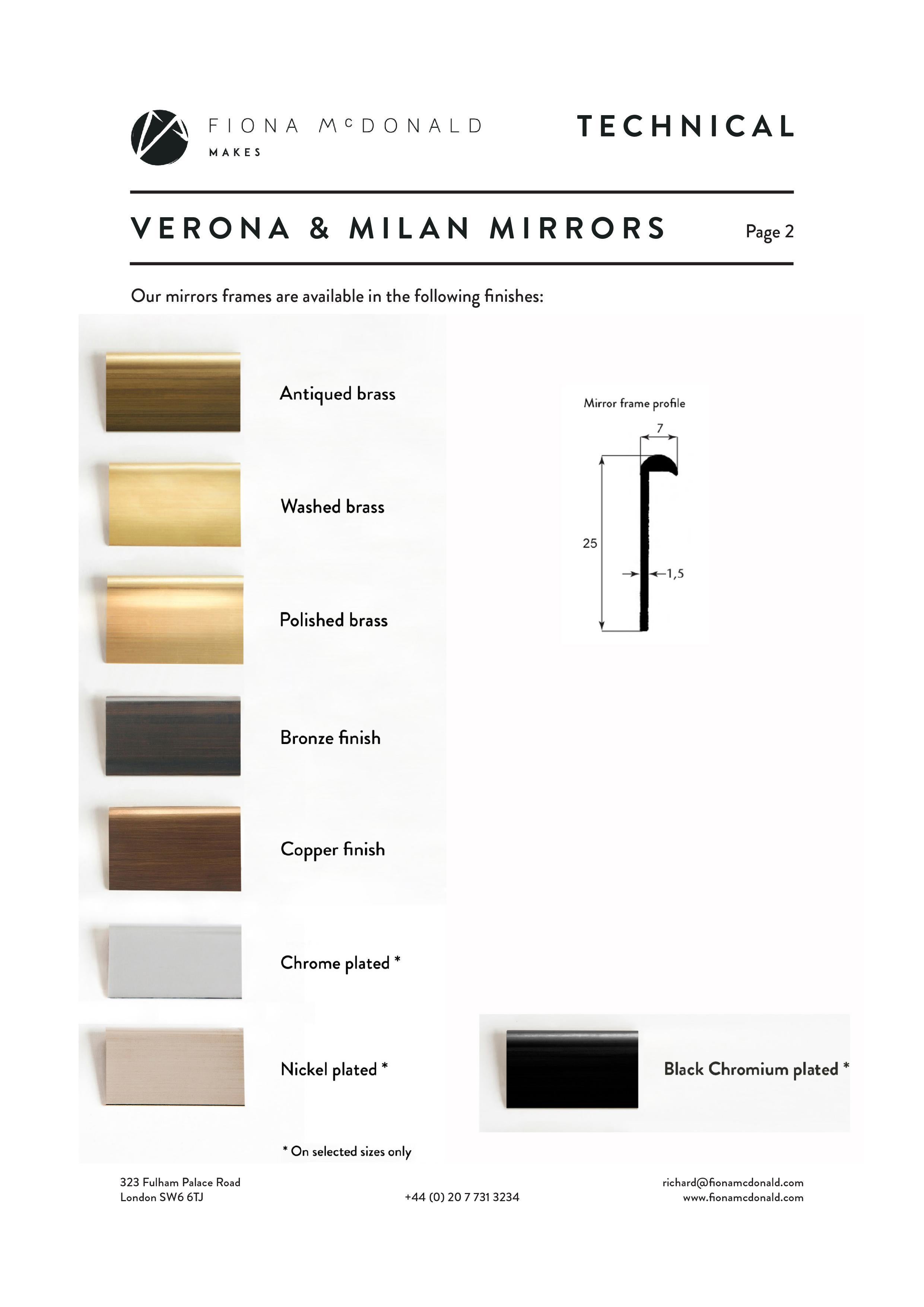 Verona Mirror - Bespoke - Mirrors with Brass, Bronze, Nickel or Chrome Frame For Sale 6