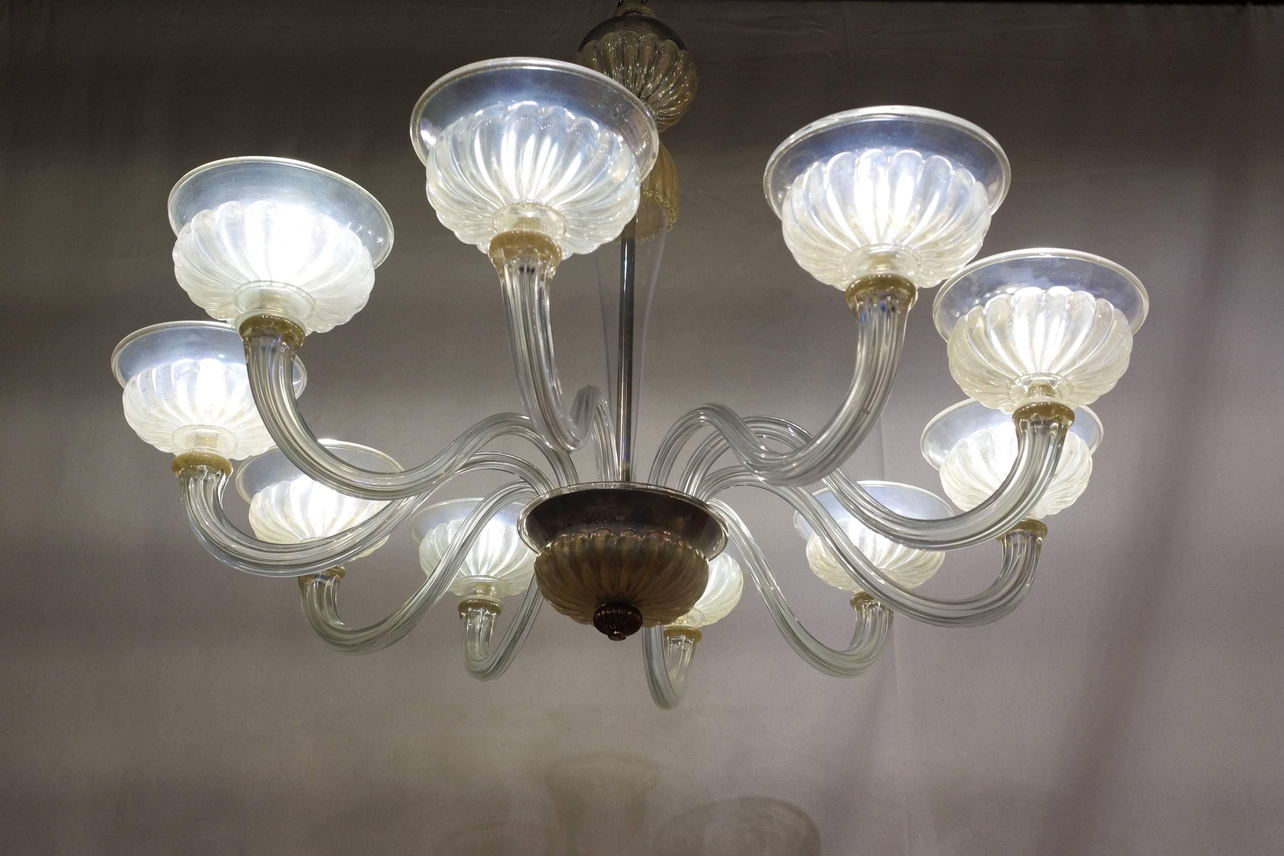 Maison Veronese Chandelier Attributed to André Arbus, Opaline Glass, circa 1940 For Sale 5