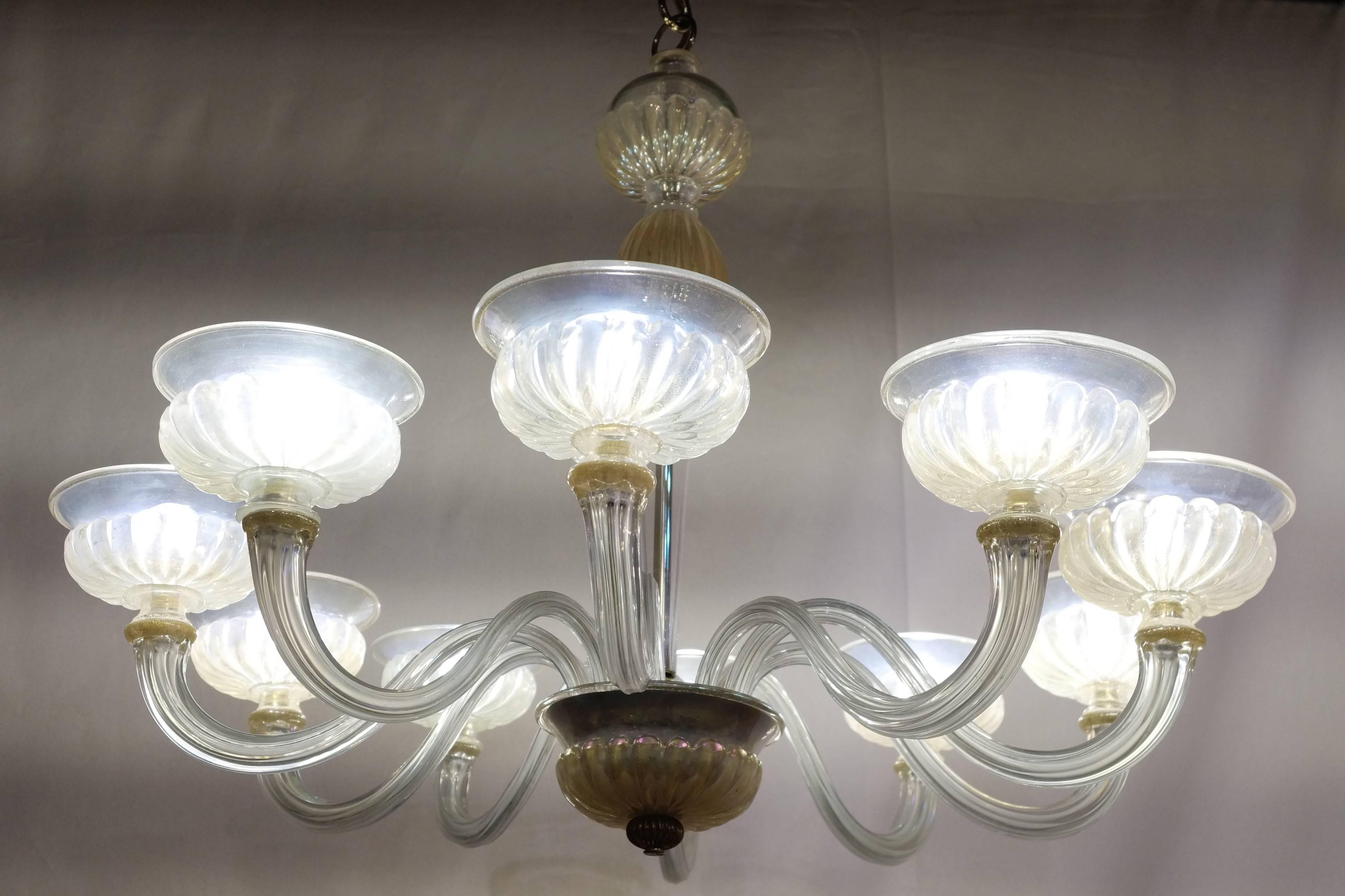 French Maison Veronese Chandelier Attributed to André Arbus, Opaline Glass, circa 1940 For Sale