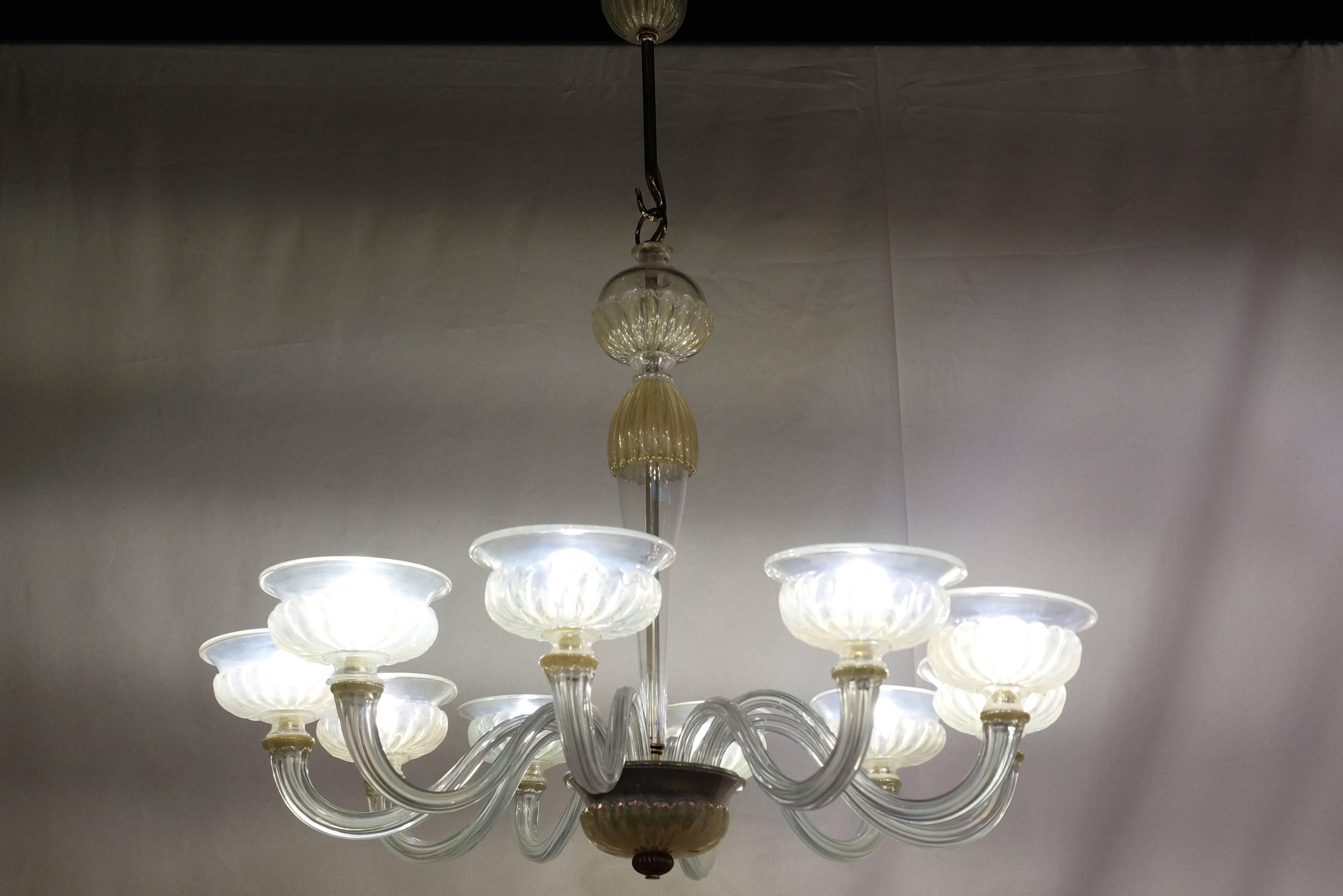 Maison Veronese Chandelier Attributed to André Arbus, Opaline Glass, circa 1940 In Good Condition For Sale In Paris, FR