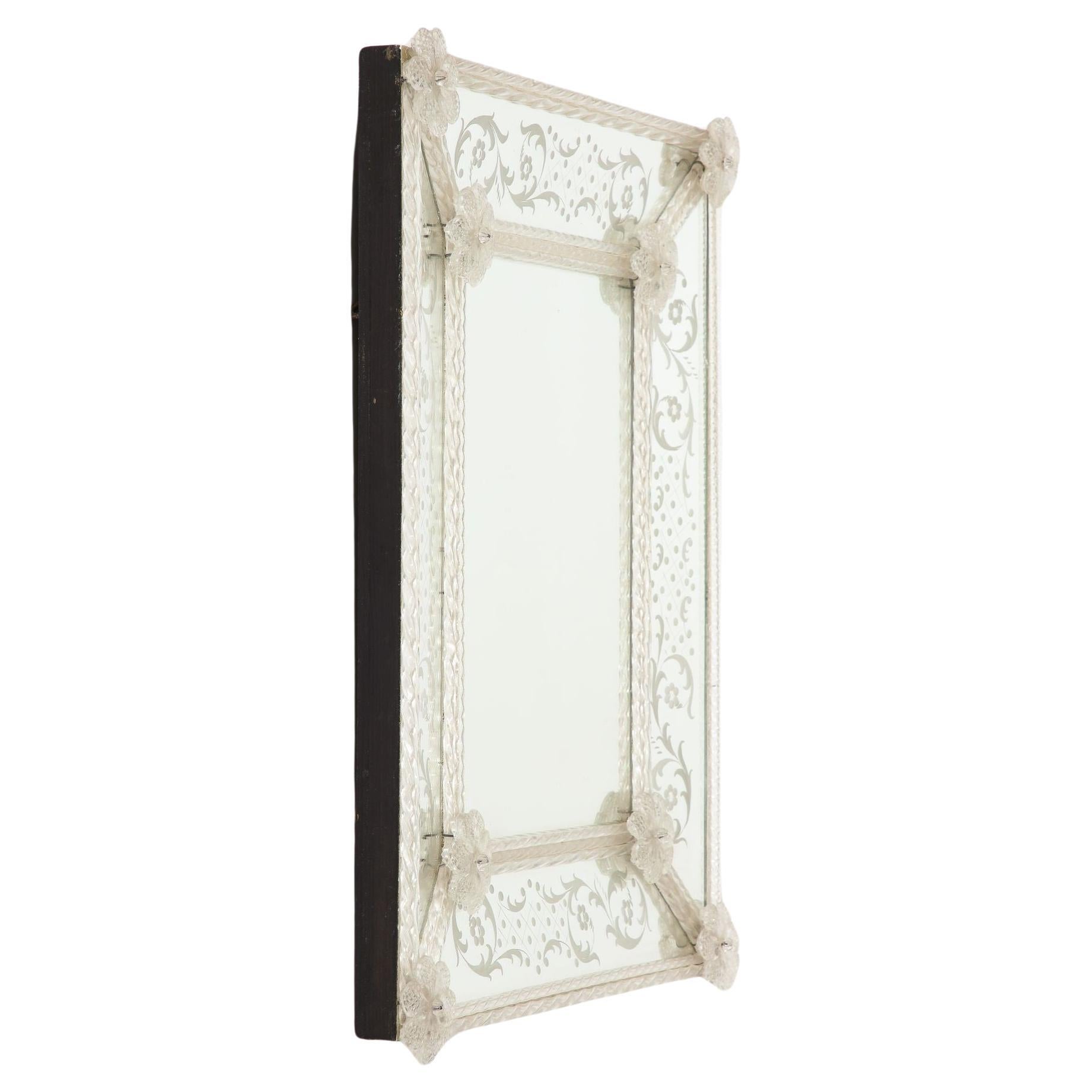 Veronese French Mirror with Etching and Twisted Frame For Sale