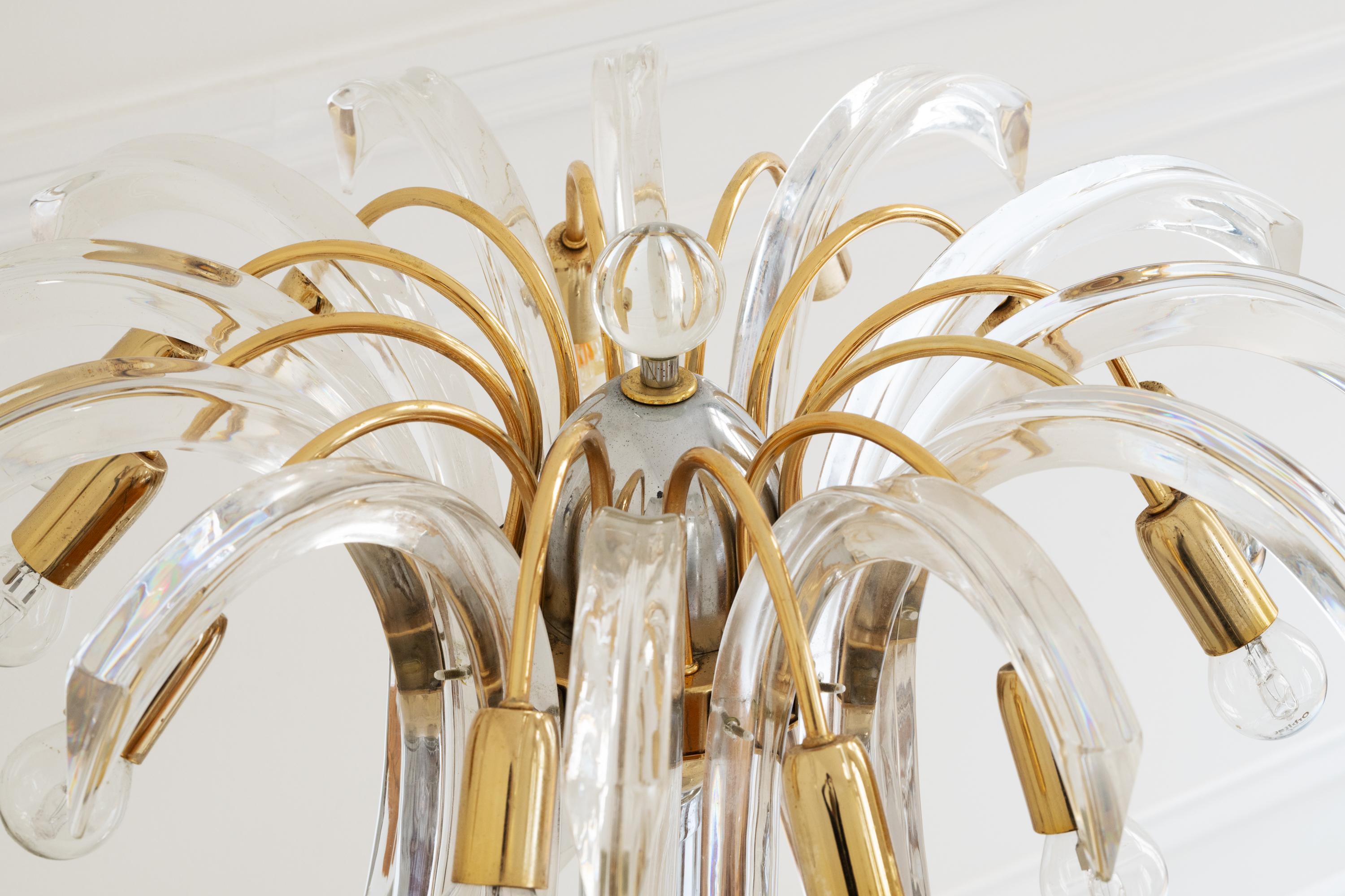Vintage Unique Murano Style Glass & Brass Palm Table Lamp with 12 Lights Leaves Bon état - En vente à London, GB