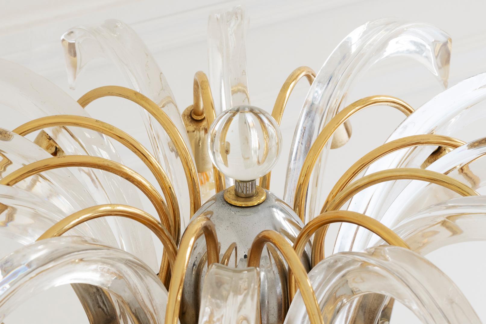 Laiton Vintage Unique Murano Style Glass & Brass Palm Table Lamp with 12 Lights Leaves en vente