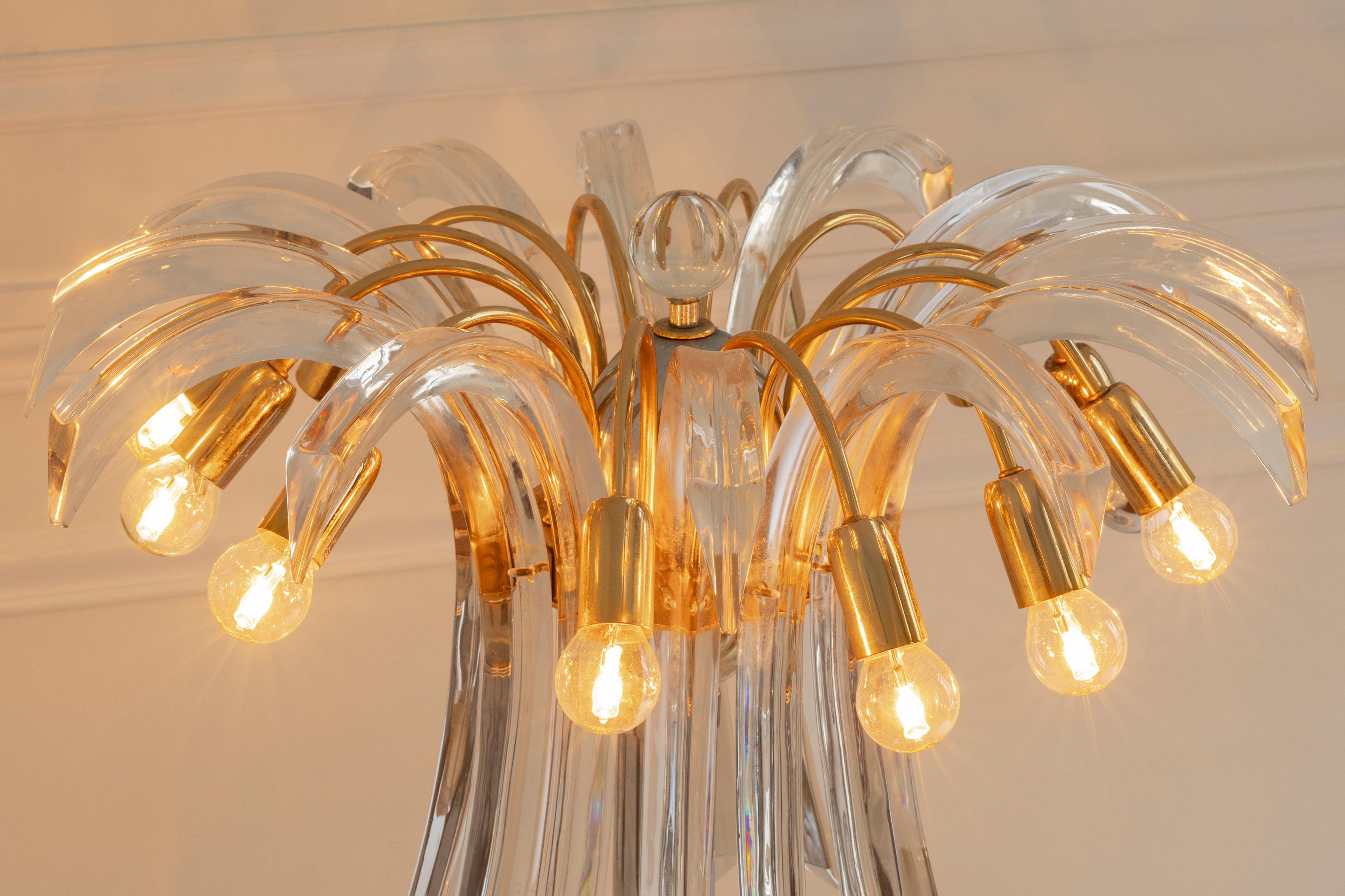 Vintage Unique Murano Style Glass & Brass Palm Table Lamp with 12 Lights Leaves en vente 1