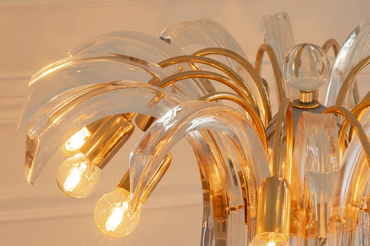 Vintage Unique Murano Style Glass & Brass Palm Table Lamp with 12 Lights Leaves en vente 2