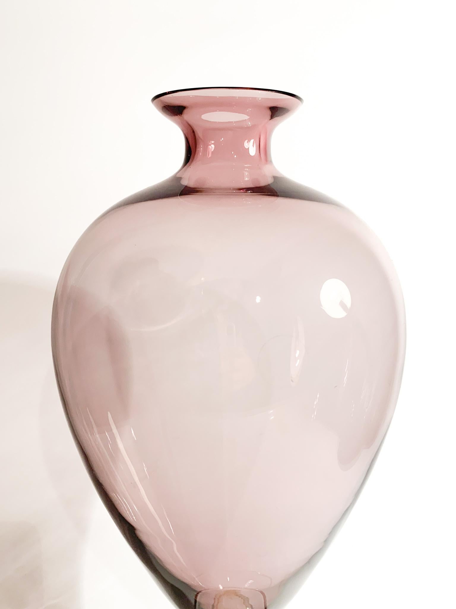 Art déco Vase Veronese en verre de Murano violet et or de Nason des années 1980 en vente