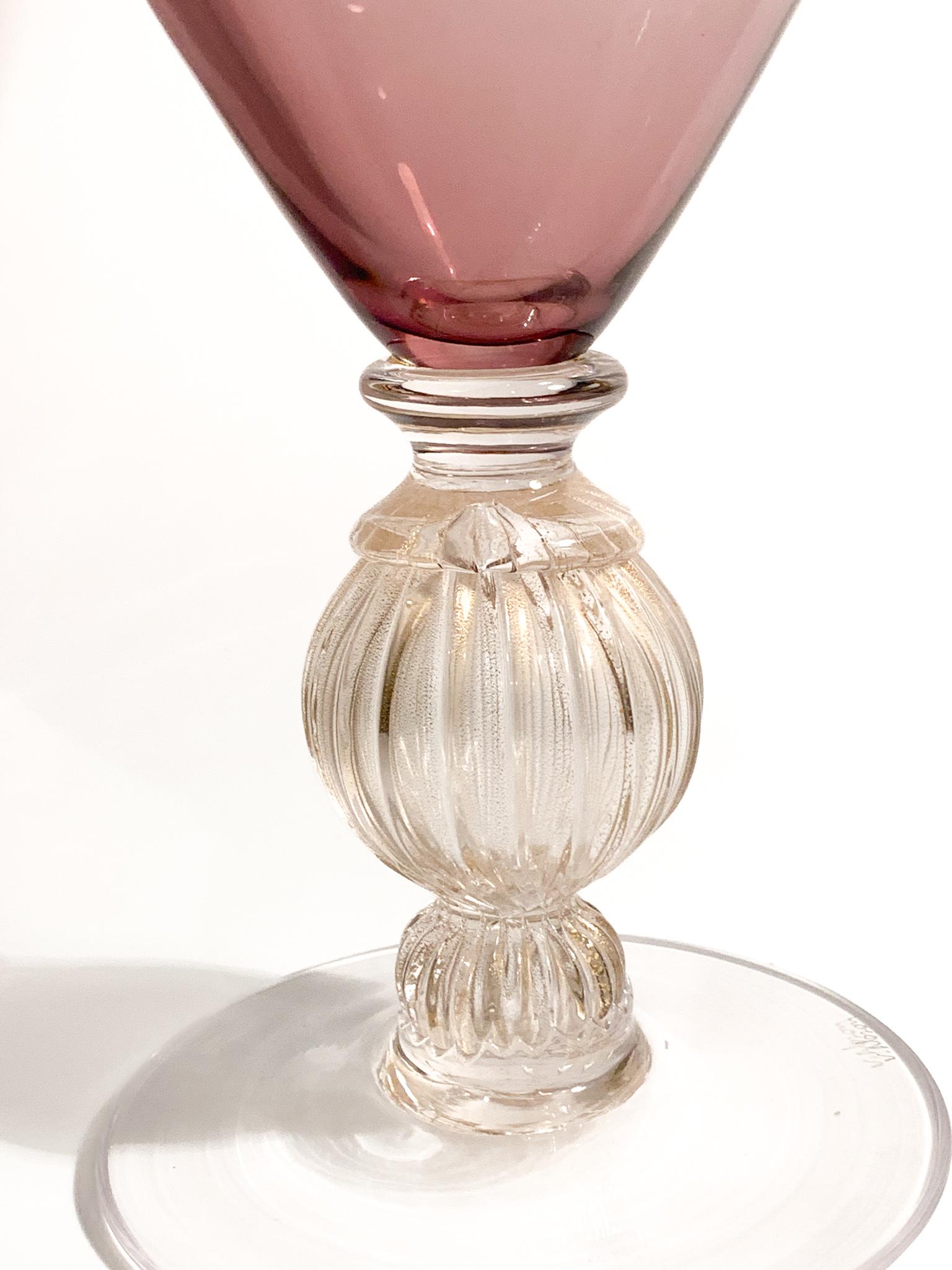 Verre de Murano Vase Veronese en verre de Murano violet et or de Nason des années 1980 en vente