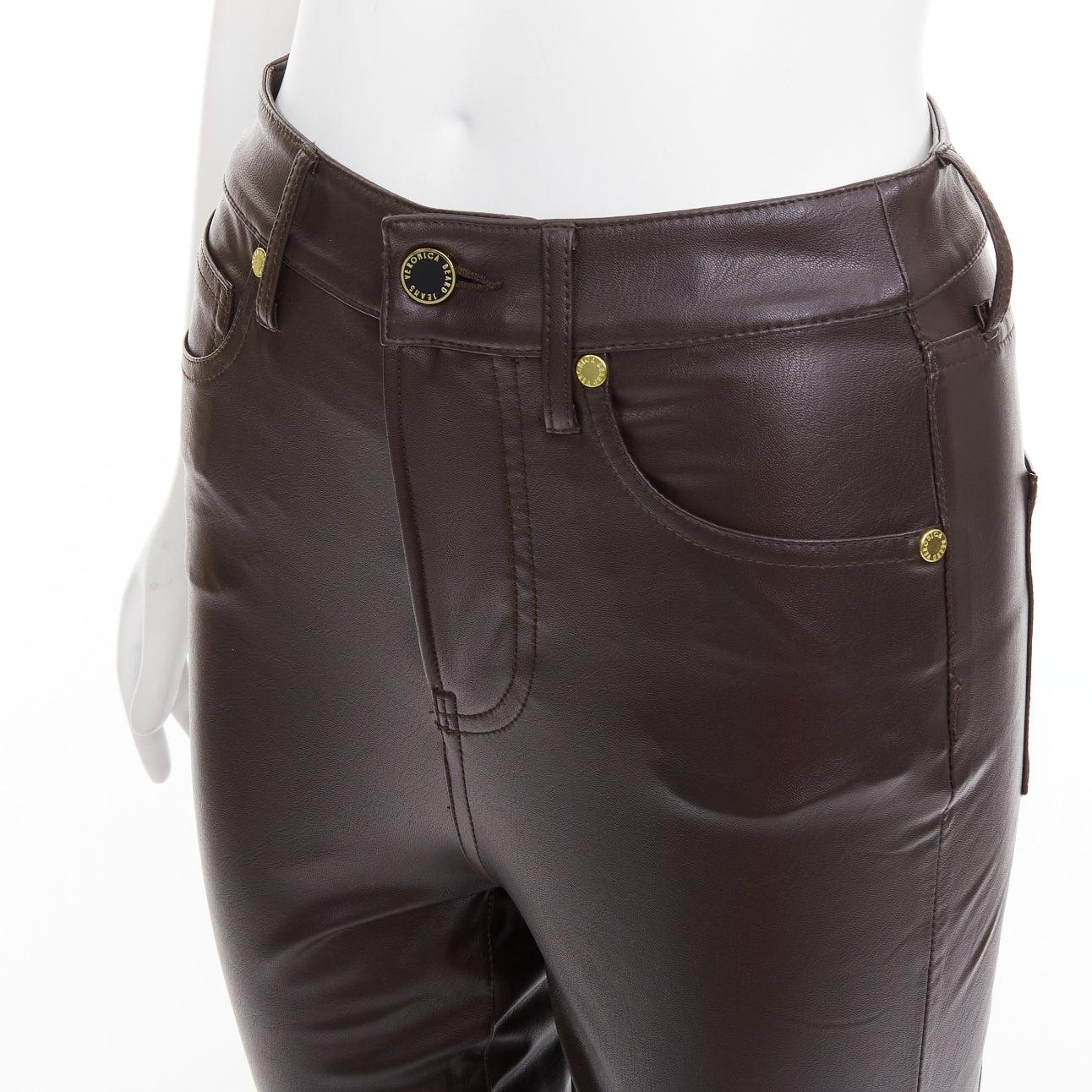 VERONICA BEARD Beverley Skinny Flare High Rise pantalon en faux cuir marron 24
