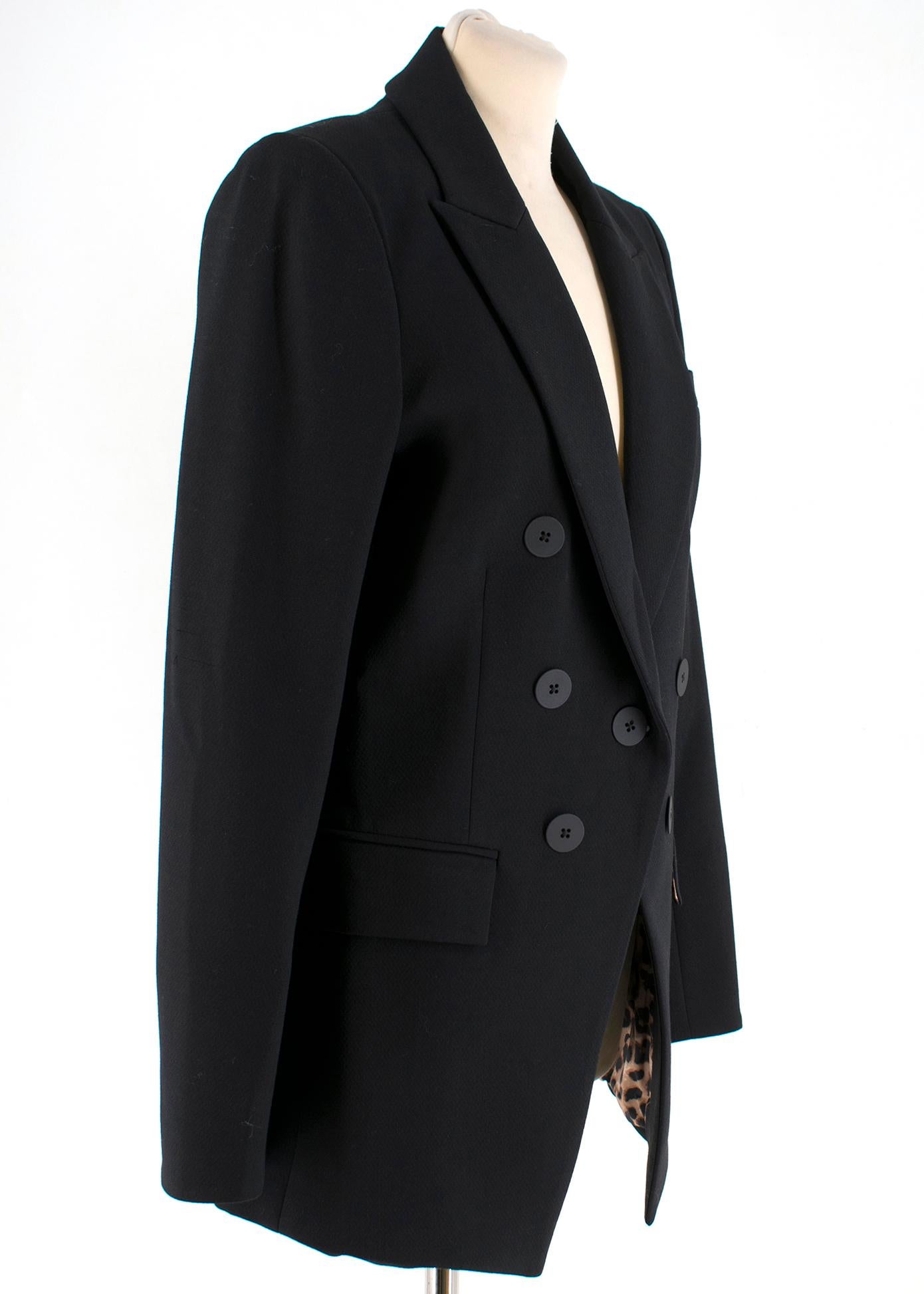 Veronica Beard black classic blazer featuring a double-breasted button front, peak lapels and flap pockets at the sides. RRP £690 

- Long sleeves
- Cuff buttons
- Chest pocket
- Structured shoulders
- Leopard print lining
- A front button