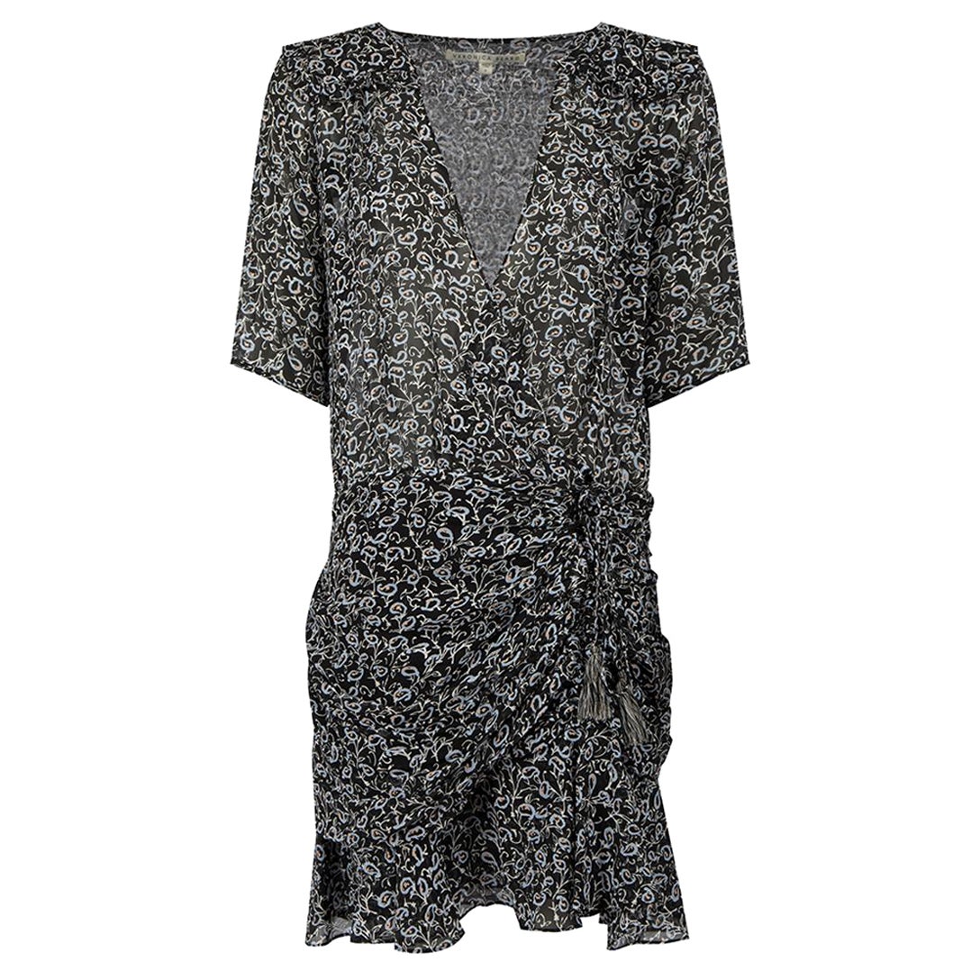 Veronica Beard Schwarzes durchsichtiges Kleid mit Blumendruck Größe S