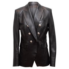 Veronica Beard Schwarzer doppelreihiger Blazer aus Leder
