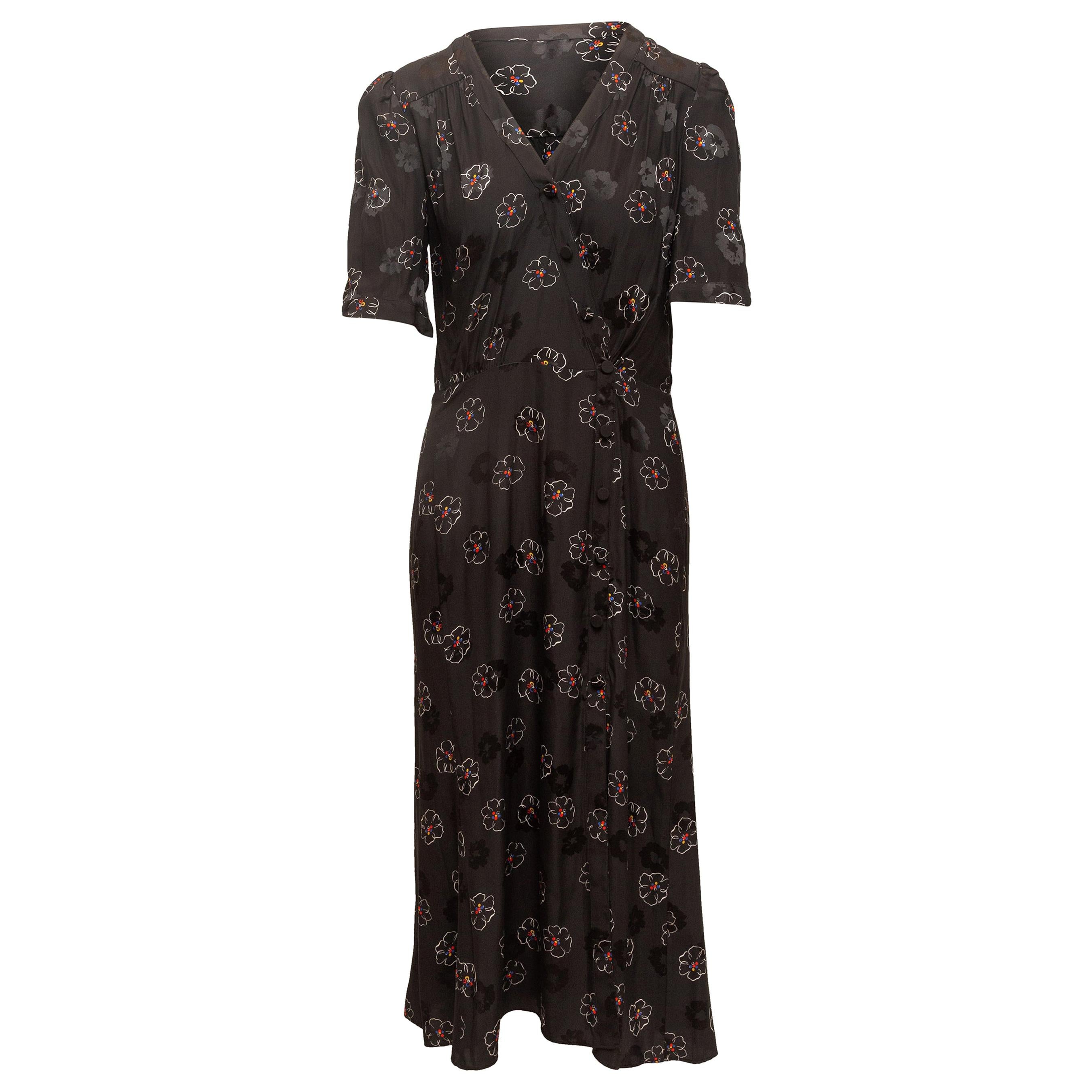 Veronica Beard Black & Multicolor Silk Floral Print Dress