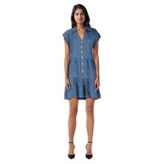 Veronica Beard Blue Denim Pleated Tiered Dress Size S