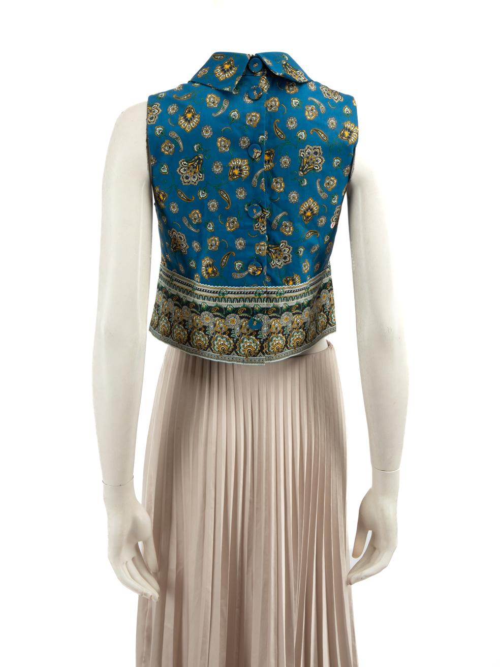 Beige Veronica Beard Blue Floral Patterned Top Size XXS